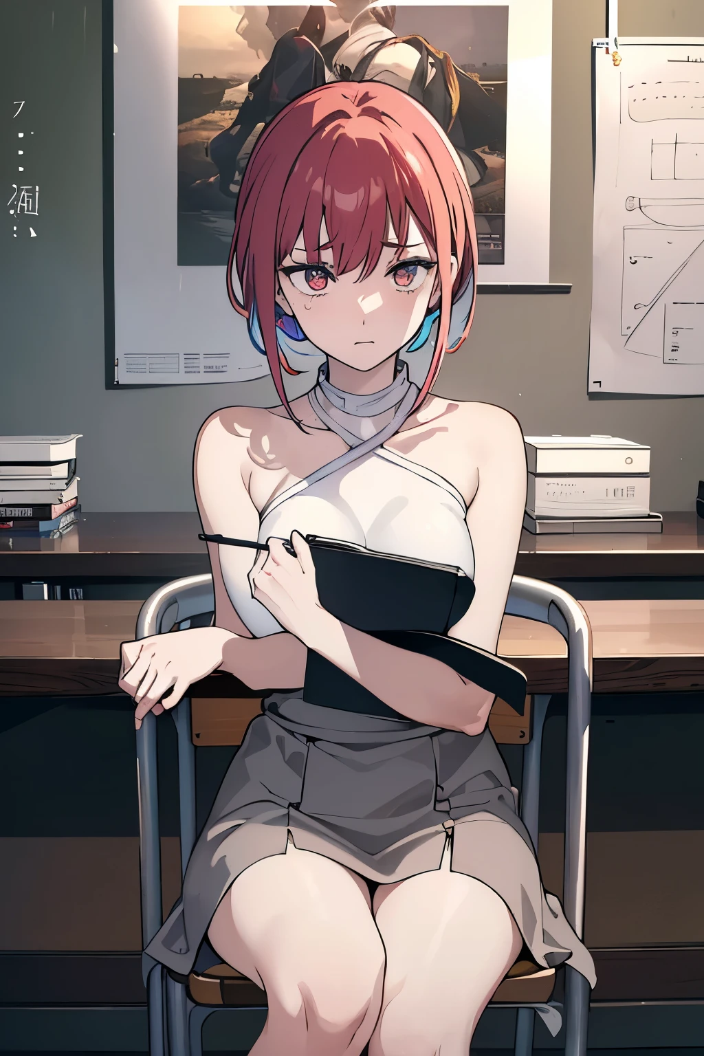 Anime girl sitting at a desk with a book and a book SeaArt AI 