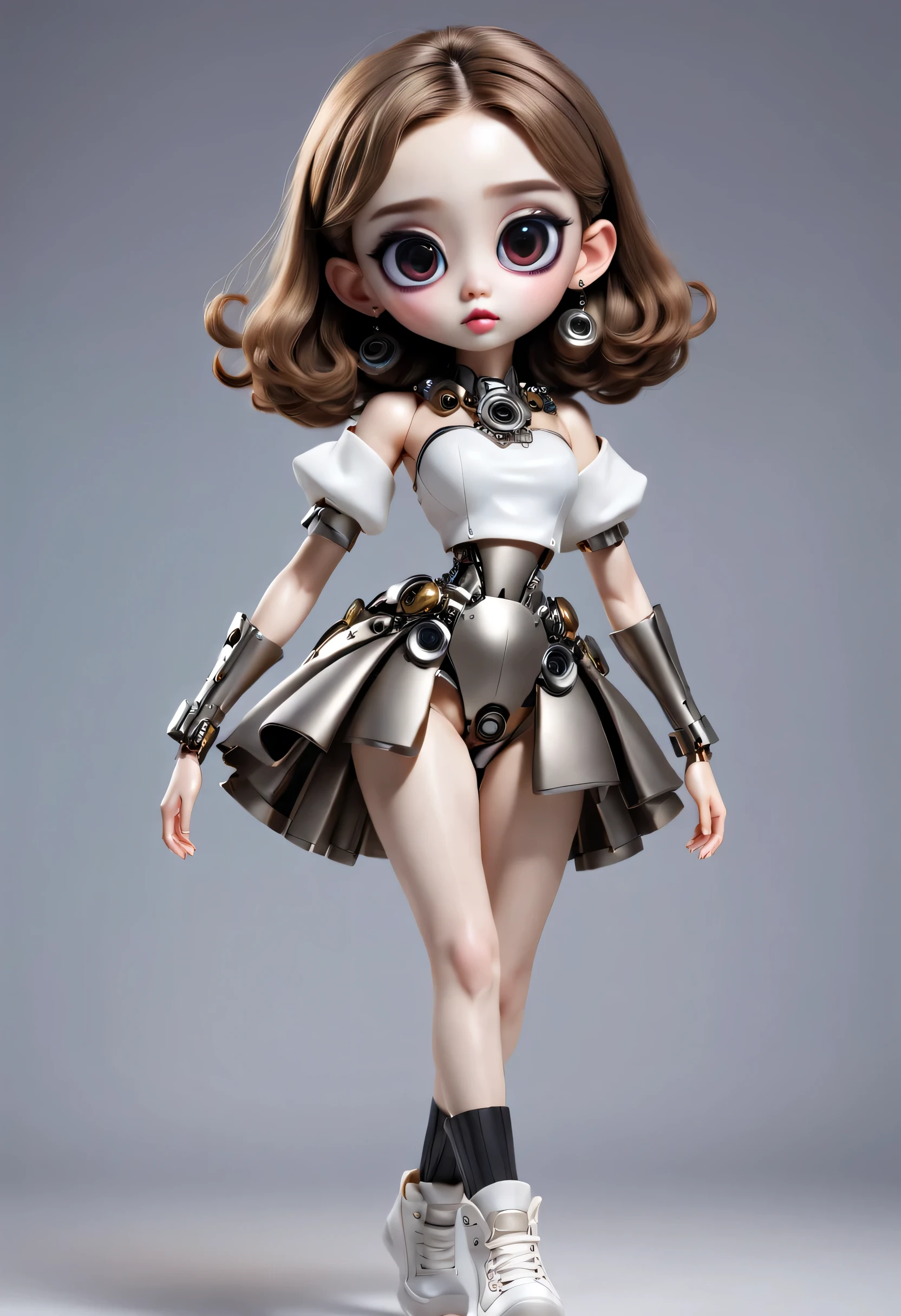 （best quality，4k，masterpiece：1.2），super detailed，lifelike：1.37，圣诞老人Mechanical dolls，有趣的action，decoration，Possess human emotions and intelligence，Mechanical dolls，big eyes，dark eye makeup，mute，Lovely，Mechanical joint，whole body，action，posture，sports shoes，fashion clothing，Metal skin decoration，Clean