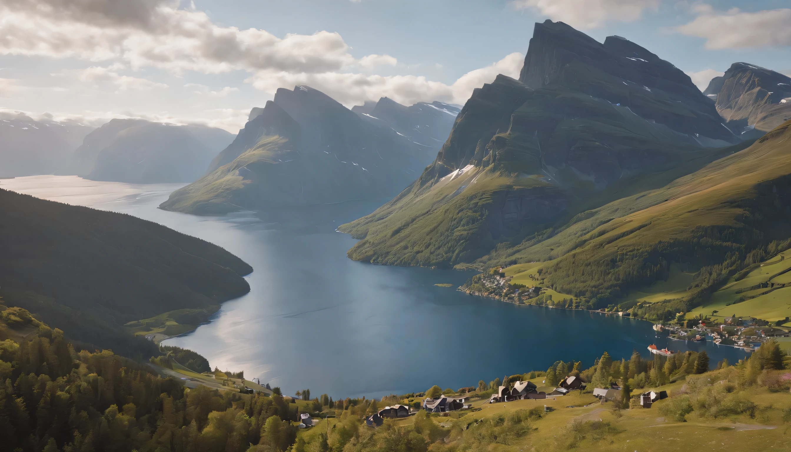 (Highly detailed CG Unity 8k wallpaper、masterpiece、highest quality、Super detailed)、(best lighting、best shadow、very delicate and beautiful)、highest quality、8k、Detailed facial depiction、masterpiece、highest quality、clear image quality、
Photos capturing the stunning scenery of Norway'fjord。