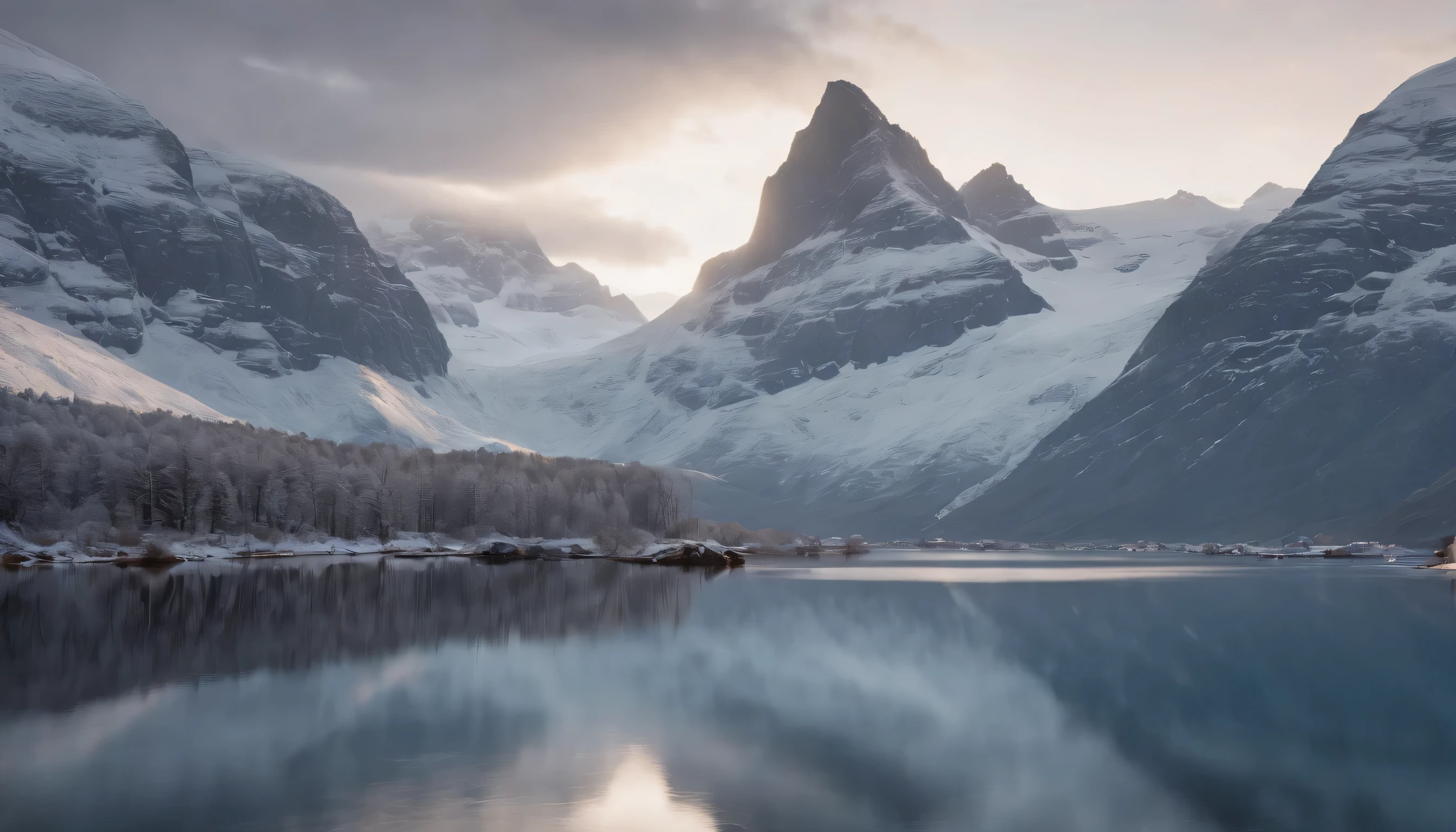 (Highly detailed CG Unity 8k wallpaper、masterpiece、highest quality、Super detailed)、(best lighting、best shadow、very delicate and beautiful)、highest quality、8k、Detailed facial depiction、masterpiece、highest quality、clear image quality、
pictures of norwegian landscapes'high mountains and glaciers。