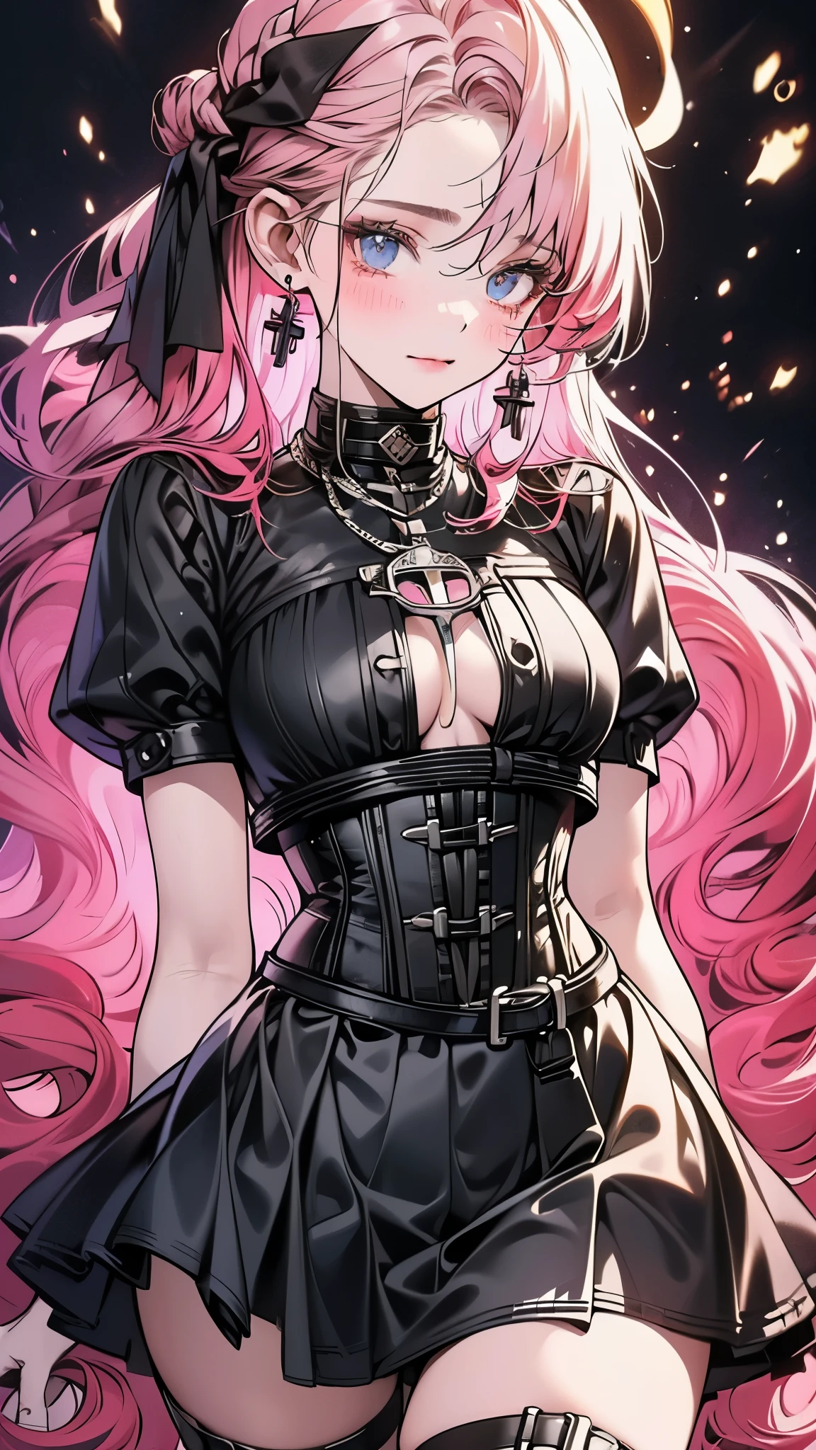 (((masterpiece)))、((highest quality))、(super detailed)、(CG illustration)、(so beautiful ))、cinematic light、(((1 Mechanical Girl)))、 SF、Apocalypse、erotic grotesque、(beautiful and luxurious:1.2)、(1 girl:1.3)、facing the front, (double breasted,under bust:1.2), button gap,(((corset belt))),(((high waist mini skirt,)))Are crying,sad expression,((beautiful low ponytail))(((lift up skirt)))