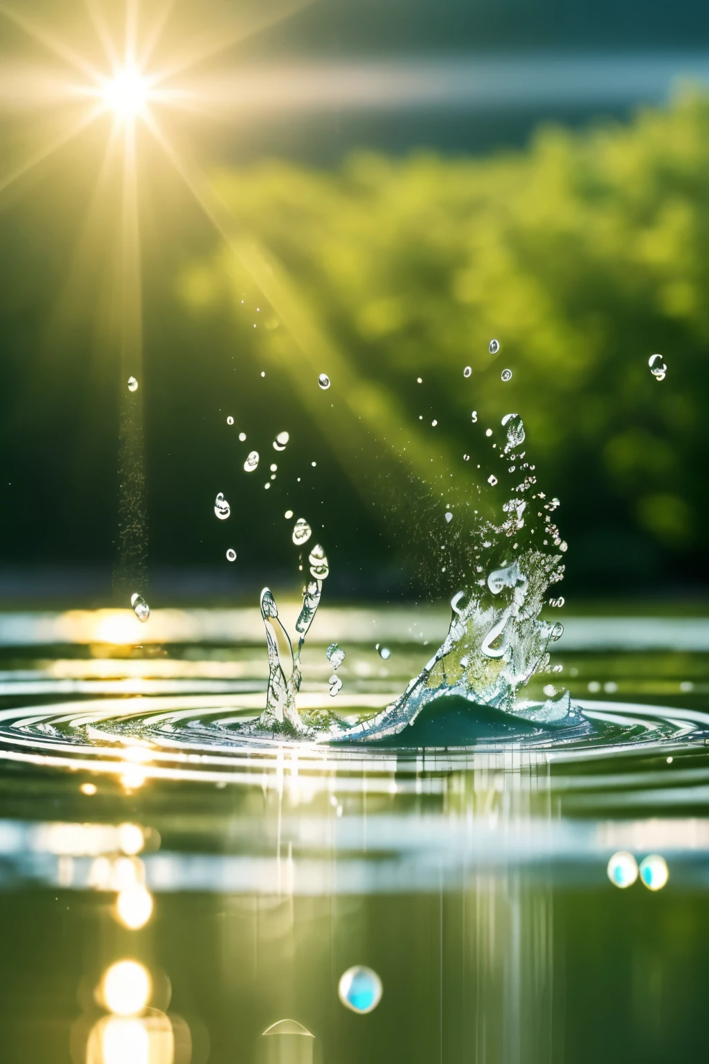 Have your phone tragically dropped into a serene water pond, its sleek surface now disturbing the tranquility with ripples that spread outward, reflecting the surrounding greenery and sunlight, (tragedy:1.5), (water droplets:1.3), (sunlight reflection:1.7), (exquisitely detailed water ripples:1.2), (cinematic close-up:1.4), hdr, (hyperdetailed:1.1), cinematic shot, vignette, centered, (refracted light:1.2), (magnified lens effect:1.3), (slow-motion:1.