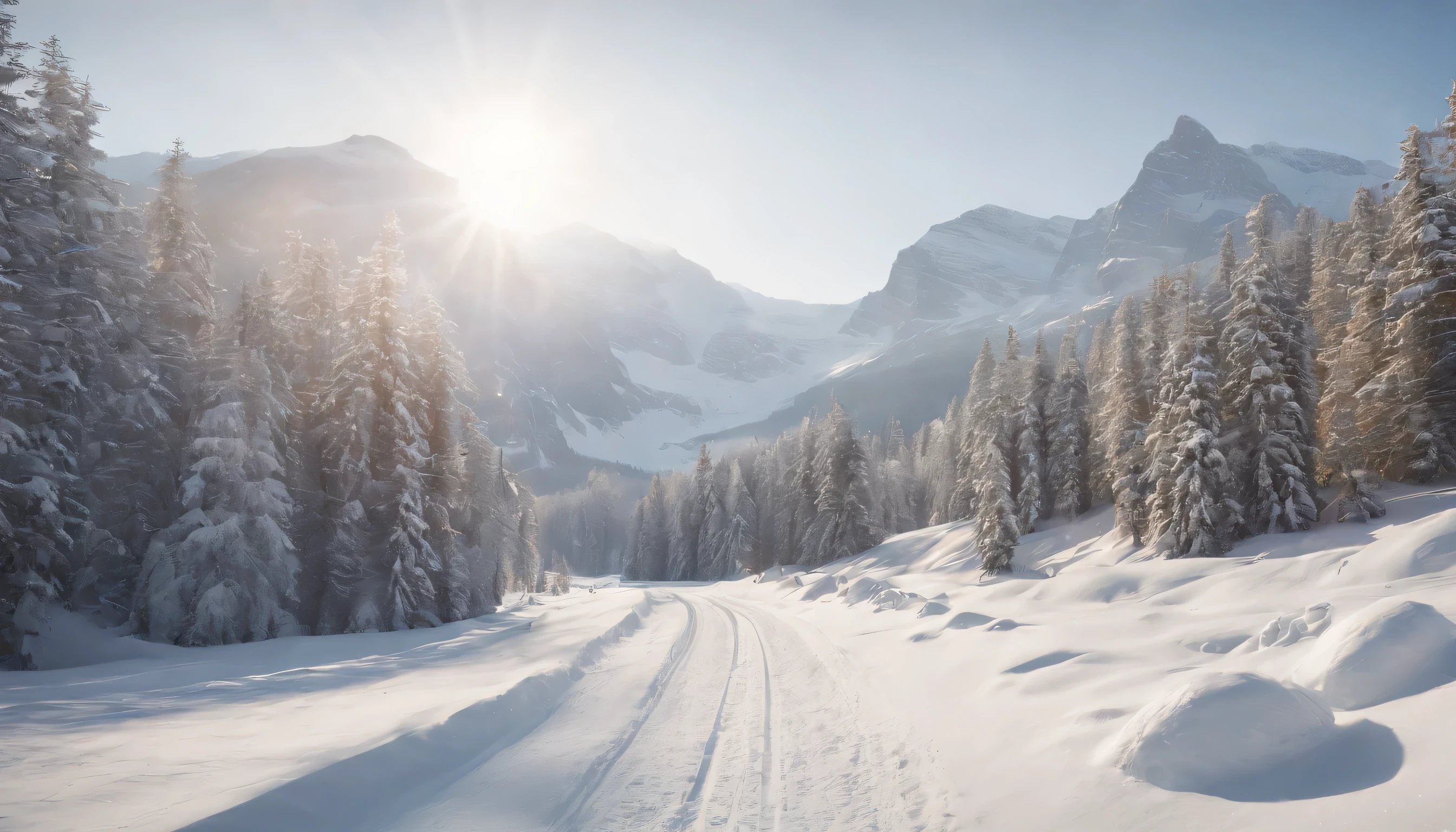 (Highly detailed CG Unity 8k wallpaper、masterpiece、highest quality、Super detailed)、(best lighting、best shadow、very delicate and beautiful)、highest quality、8k、Detailed facial depiction、masterpiece、highest quality、clear image quality、
norwegian winter scenery pictures'Snowy mountains and ski resorts visible from the train window.。