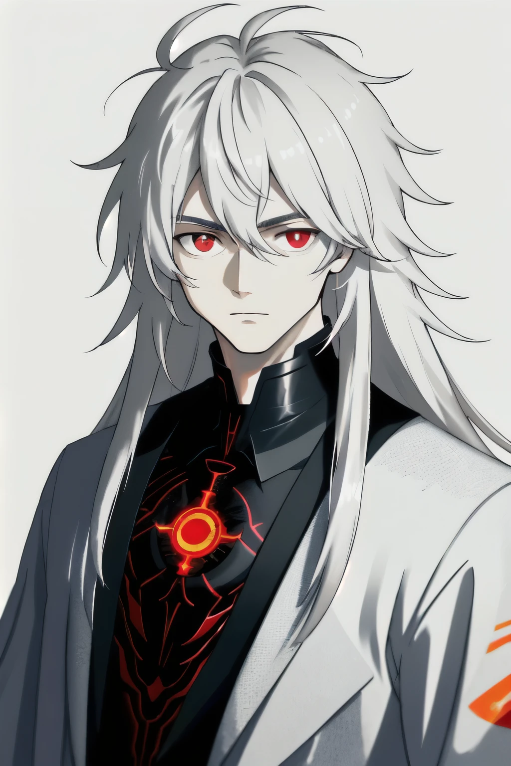 1 man , long hair , very messy hair, white colored hair , red eyes , modern clothes , Best quality, high resolution, High quality, award winning, 1080P, 4k, 8K, award winning, Masterpiece, 1080P, hd, 16k, 8K, textured skin, anatomically correct, high details