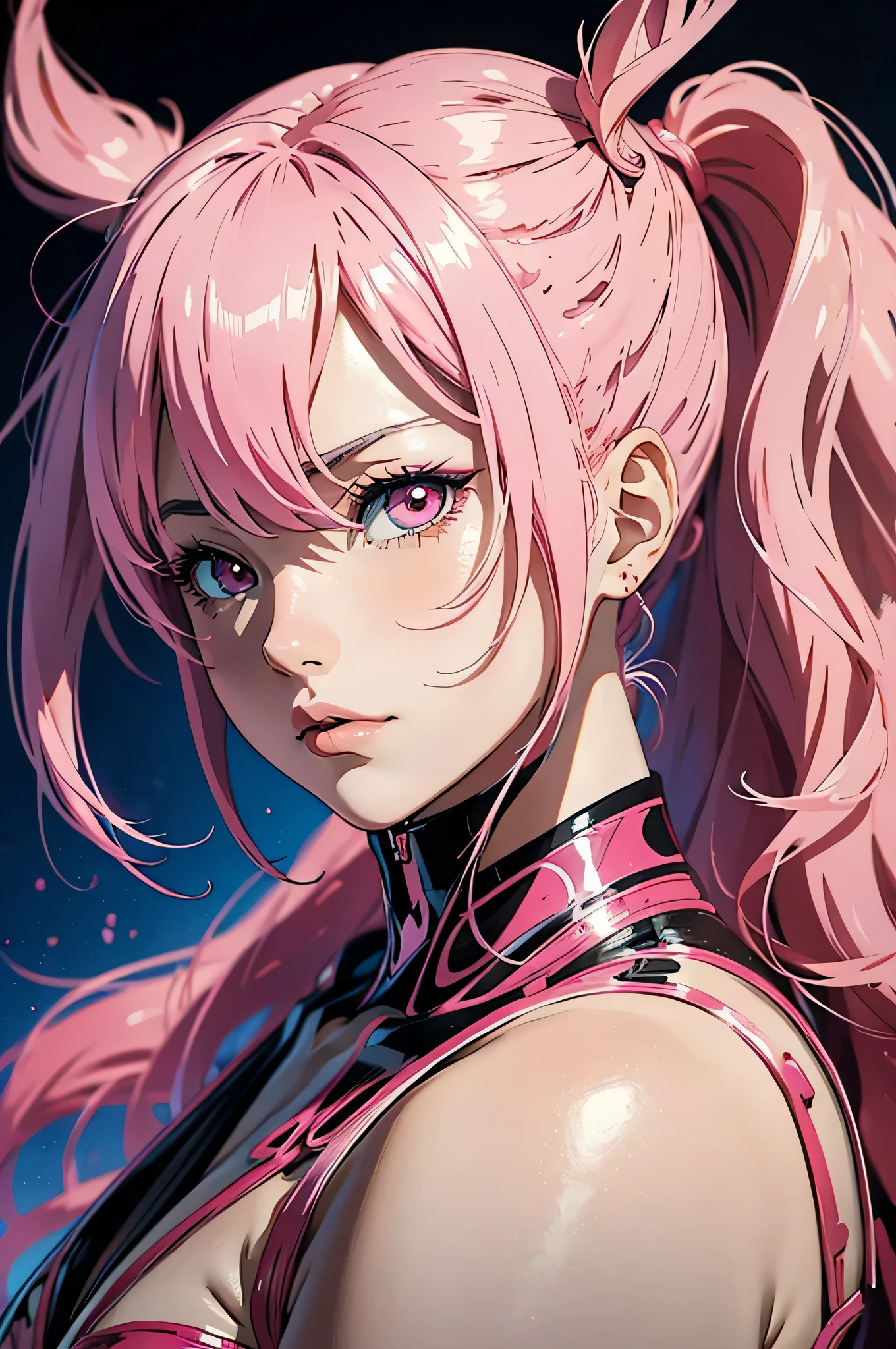 anime beauty, pink, beautiful, in the style of pop art-inspired illustrations, light red and azure, realistic hyper-detailed rendering, shiny eyes, colorful moebius, strong contrast, chiaroscuro, illustration --ar 2:3