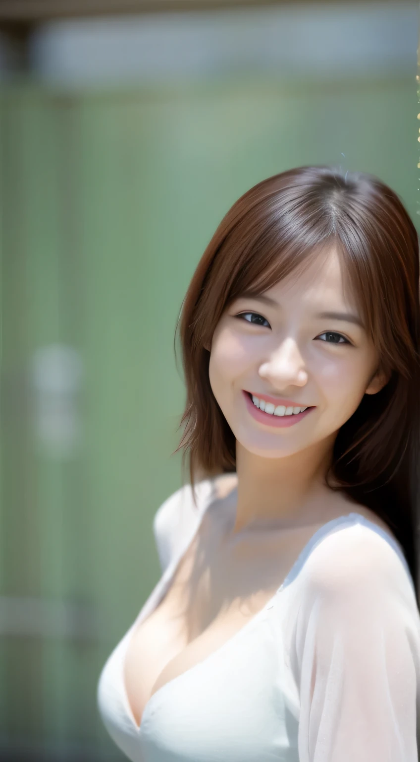 Japanese ),((beautiful girl)),cleavage,An expression that imagines something pleasant:1.2,(perfect body beauty:1.2),((perfect body)),(shy smile),beautiful teeth,