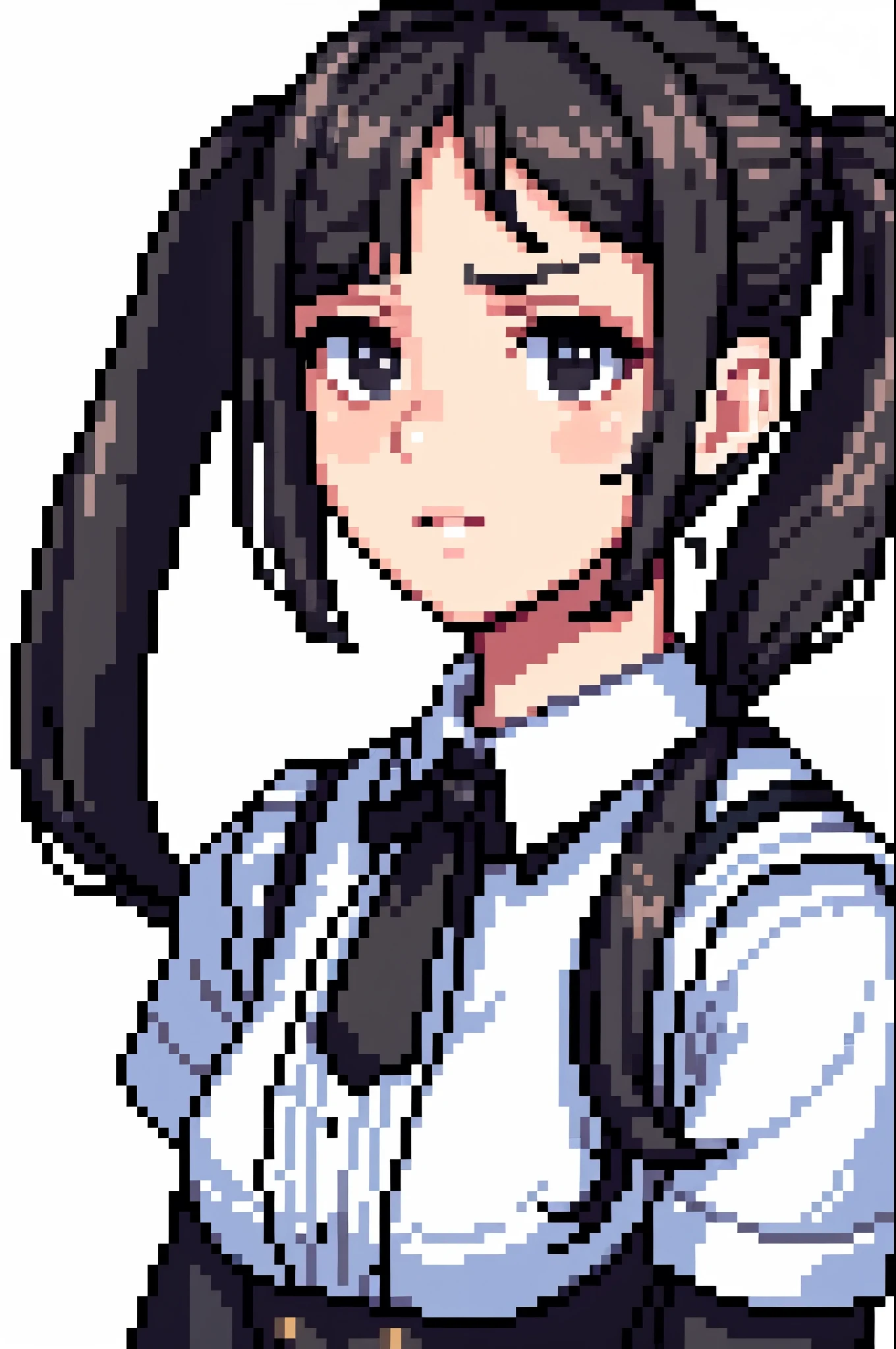 masterpiece, best quality, extremely detailed, pixel art, hyperrealistic, photorealistic, white background, a pretty girl, maid, twintails, black eyes, disdainful