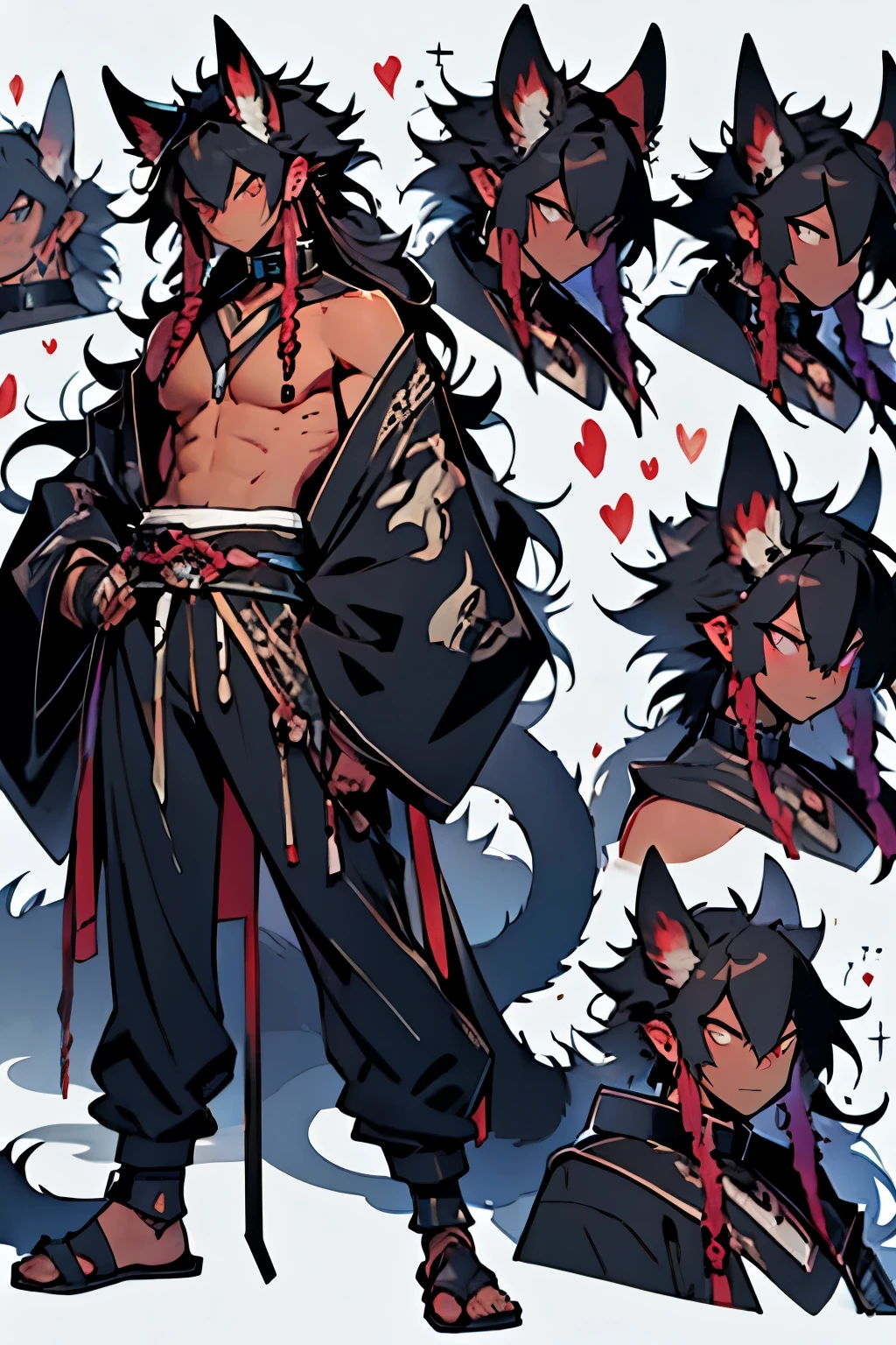 anime black cleavers r made from bone, the wilder is African American with long black dreadlocks, he is shirtless and only has a black and purple haori on plus black martial artist pants. he has black fur on the collar of his haori. the blade is all black. black fur on his collar and arms leading to his hands. black and purple hollow mask.