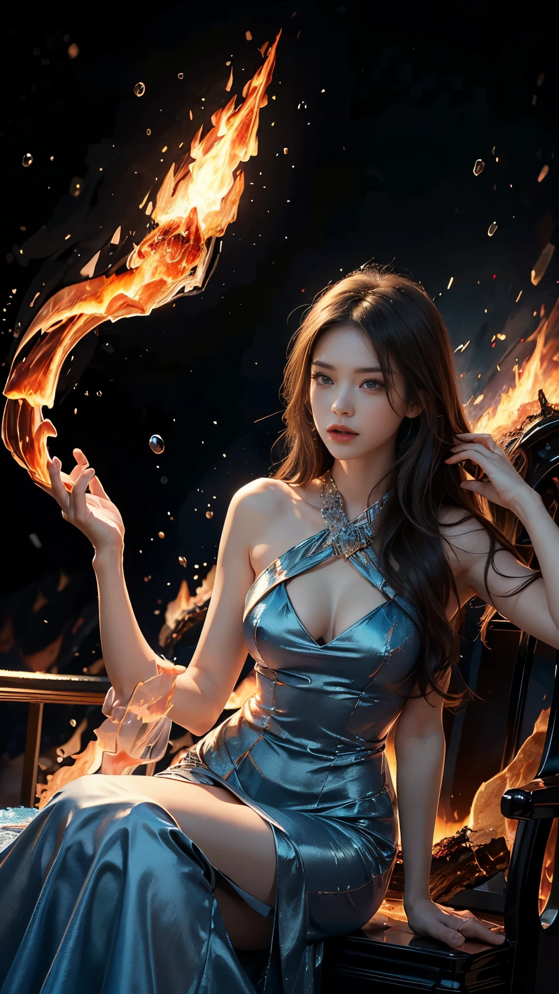 (NSFW:-0.95), (Exposed:0.2), (((nipple:-0.99))), (Acutance:0.85, vivid rainbow colors:1.2), (best quality, highres, realistic:1.37), (((Smoking Cigarette sexy Goddess with only one Cigarette))), Heyz, (outfit made of flames inspired by Ifrit:1.4), (Dazzling colorful lights:1.2) dancing in a (blurred background:1.5), (Neon color Particles:1.2, Dancing Rainbow lines), detailed gaze, seductive lips, alluring pose, mesmerizing atmosphere