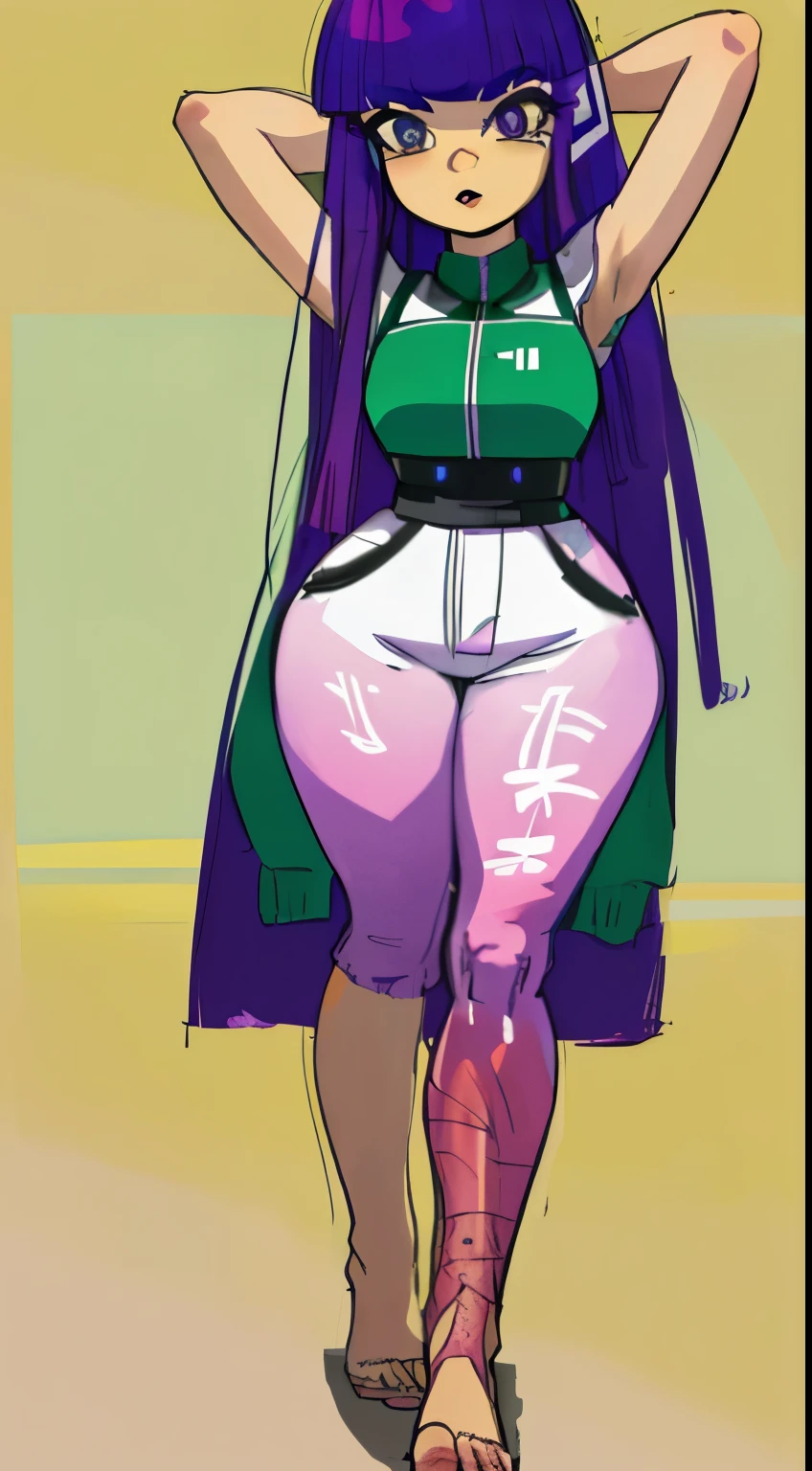 (((Miko Kubota, extremely detailed, extremely detailed legs, extremely detailed arms, extremely detailed face, perfectly detailed eyes, perfectly detailed anatomy))): ((solo)) ,curved thighs, huge thighs, curvature, thicc, cropped jumpsuit, farm, huge ass, facing away, looking over shoulder, bare feet, twerking, 4kHD