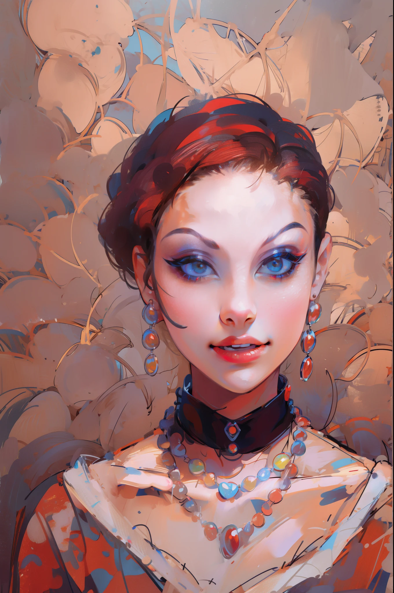 samdoesarts style award winning half body portrait of a beautiful woman in a croptop and cargo pants with ombre navy blue teal hairstyle with head in motion and hair flying, paint splashes, splatter, outrun, vaporware, shaded flat illustration, digital art, trending on artstation, highly detailed, fine detail, intricate