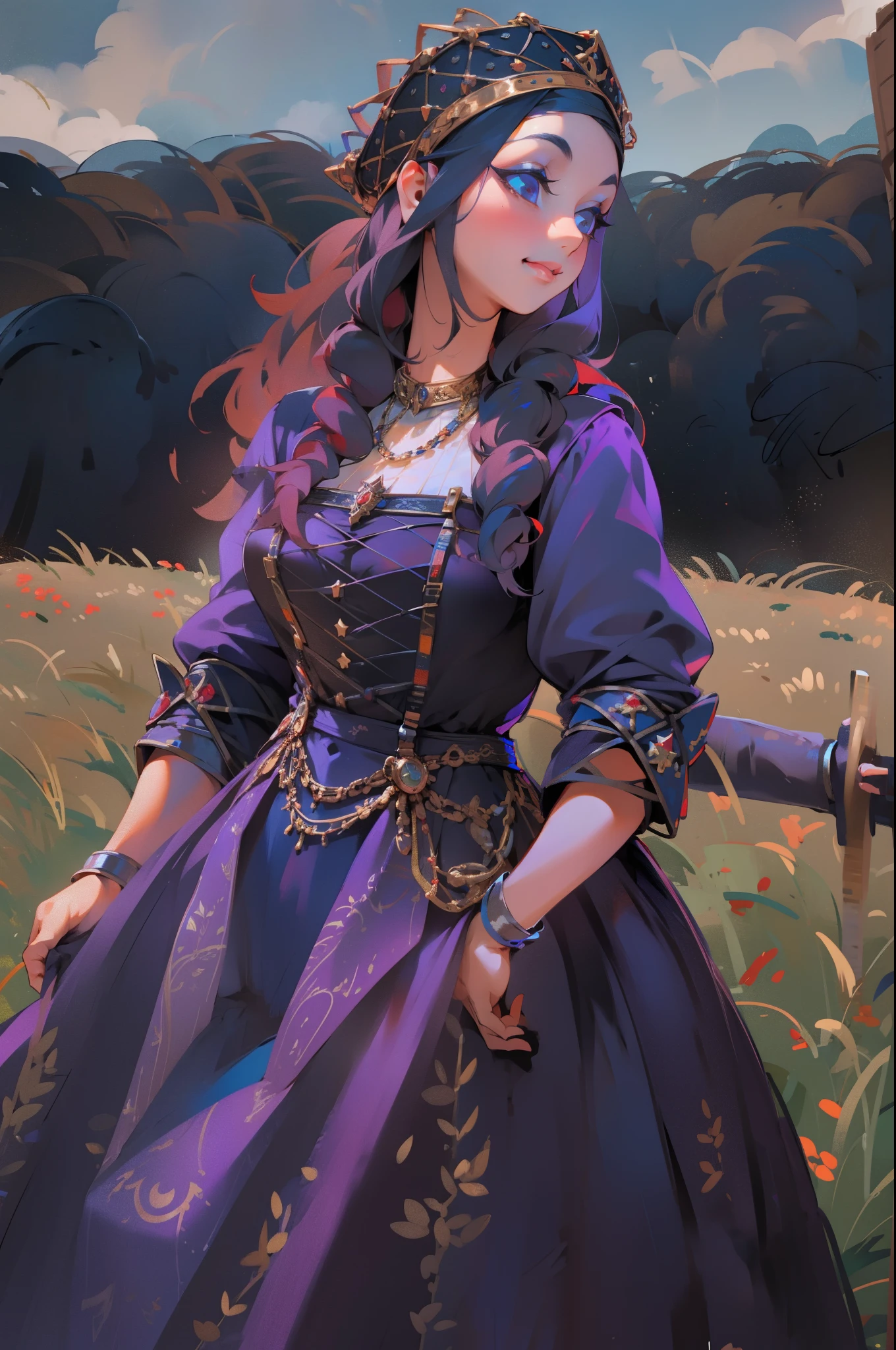 samdoesarts style award winning half body portrait of a beautiful woman in a croptop and cargo pants with ombre navy blue teal hairstyle with head in motion and hair flying, paint splashes, splatter, outrun, vaporware, shaded flat illustration, digital art, trending on artstation, highly detailed, fine detail, intricate