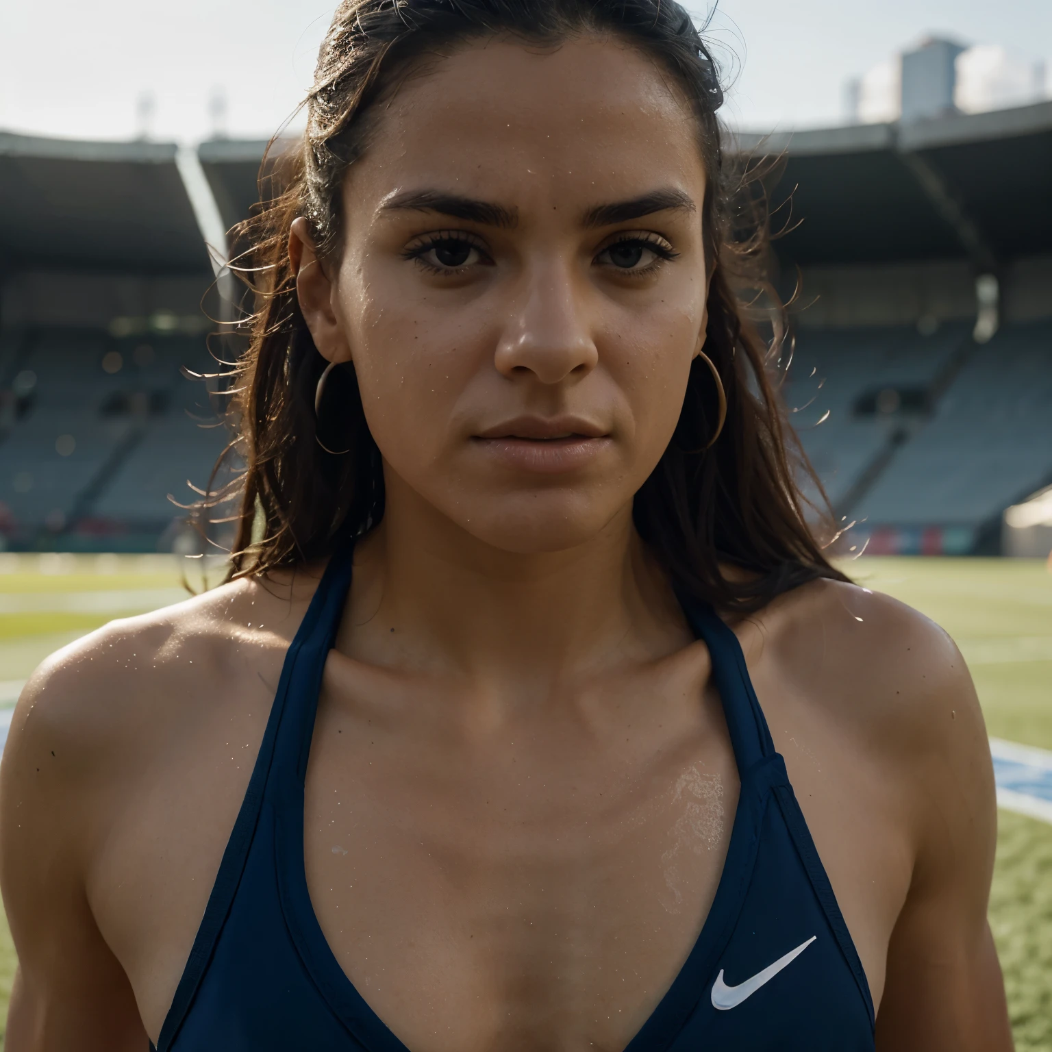 (La mejor calidad,4k,8k,Altas Resoluciones,Obra maestra:1.2),Ultra detallado,(realista,photorealista,photo-realista:1.37),Olympic Games podium, Tres atletas con medallas alrededor del cuello. desnudas con las tetas grandes , brillantes medallas de oro en sus pechos, orgulloso y triunfante, cuerpos musculosos relucientes de sudor, enfoque intenso en sus ojos, Determined and euphoric facial expressions., un gran estadio lleno de gente que lo vitoreaba al fondo, colores vibrantes iluminando la escena, Perfect lighting highlighting every detail., Energetic and dynamic poses, Capturing the excitement and spirit of the Olympic Games..