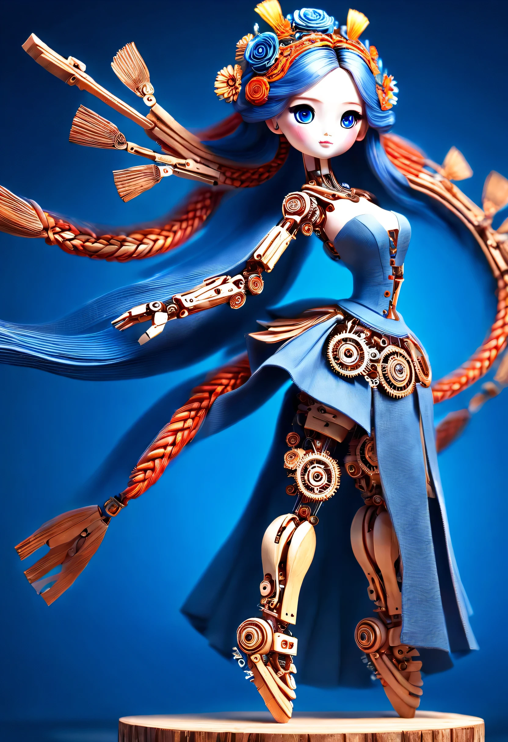 Blue Hair Surrealism, Character table, Reference Table, Standing painting, 8k, Super Detail, 1080P, Women HD, 4K, 8k, 16k, high resolution, best quality, high quality, Anatomically correct, masterpiece, precise, Ultra HD,grace,Unreal Engine,Delicate face,Long braids,slim,Long legs,miniskirt