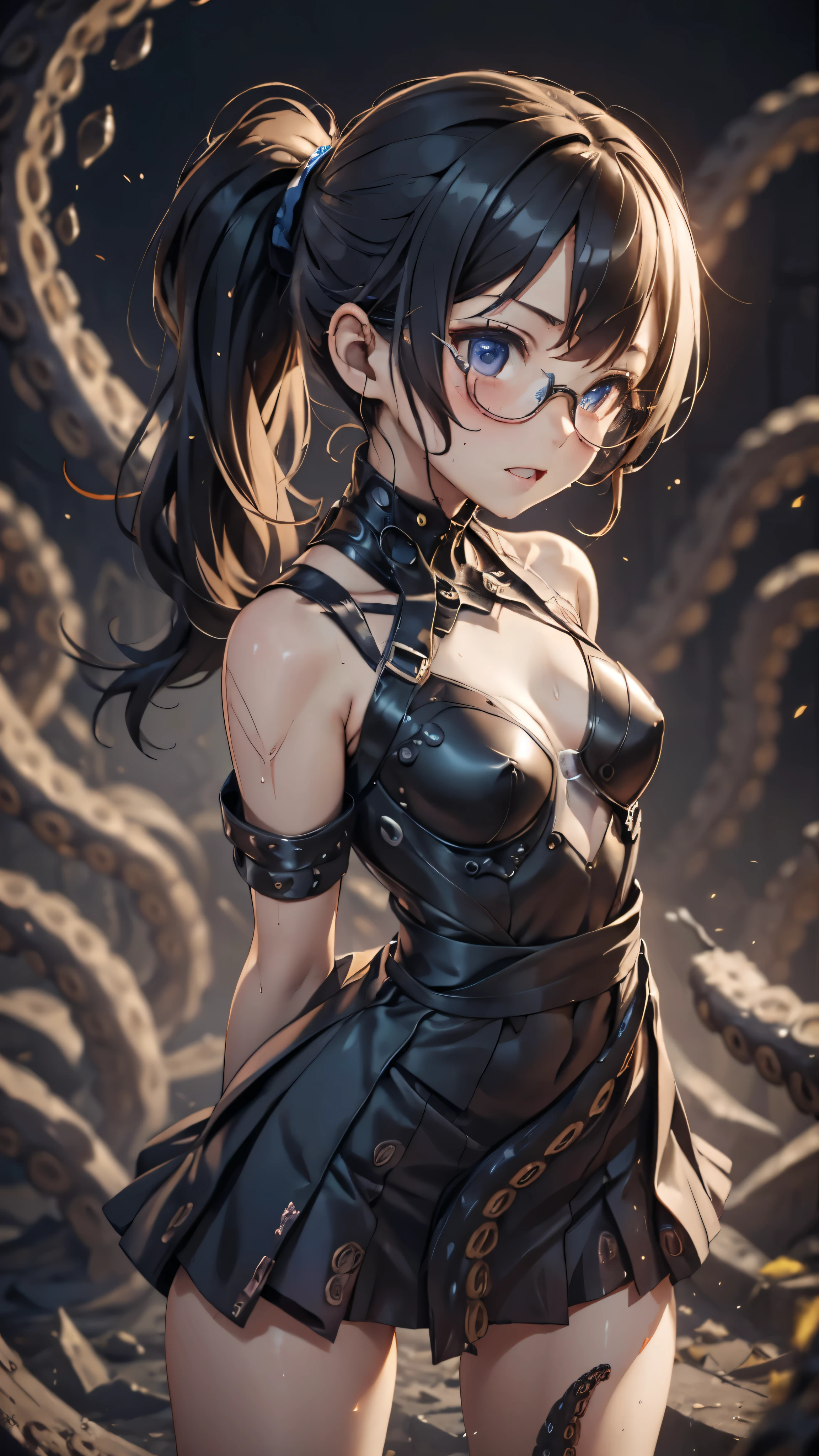 woman,************,,city,night,(((latex skirt dress))),(wet with sweat),open mouth smile((See-through))Glasses,((beautiful long ponytail)),((baby girl body shape)),blush、surprised face,(((Tentacles wrap around the body)))(((raped by tentacles)))(((Tentacles wrap around the body)))(((Tentacles wrap around the body)))(look back)((octopus tentacles))