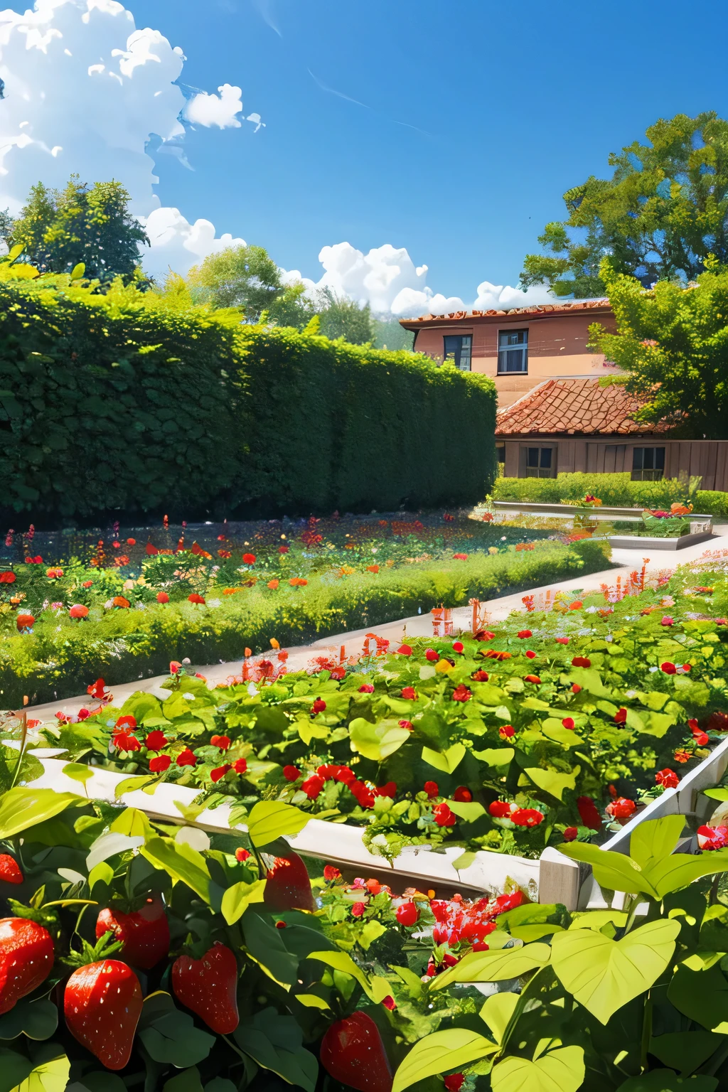 open strawberry garden at noon