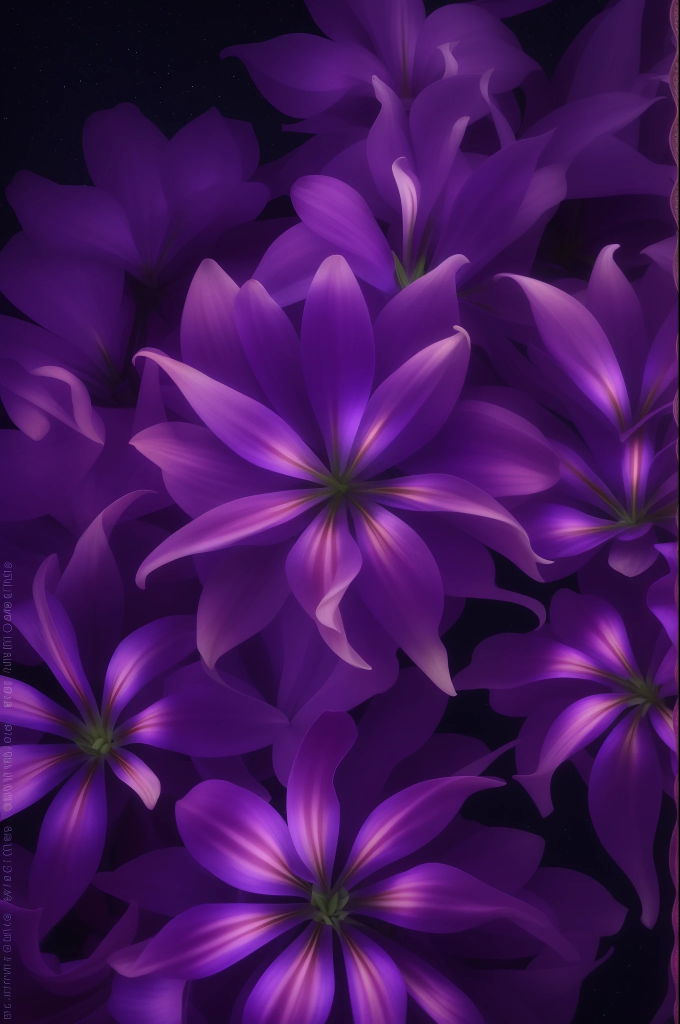 a close up of a plant with purple flowers in the dark, ultraviolet photography, glowing purple, glowing flowers, purple bioluminescence, glowing neon flowers, neon flowers, 🌺 cgsociety, luminous flowers, purple and red colors, black light, glowing rich colors, purple and red flowers, luminescent plants, glowing plants, purple and red