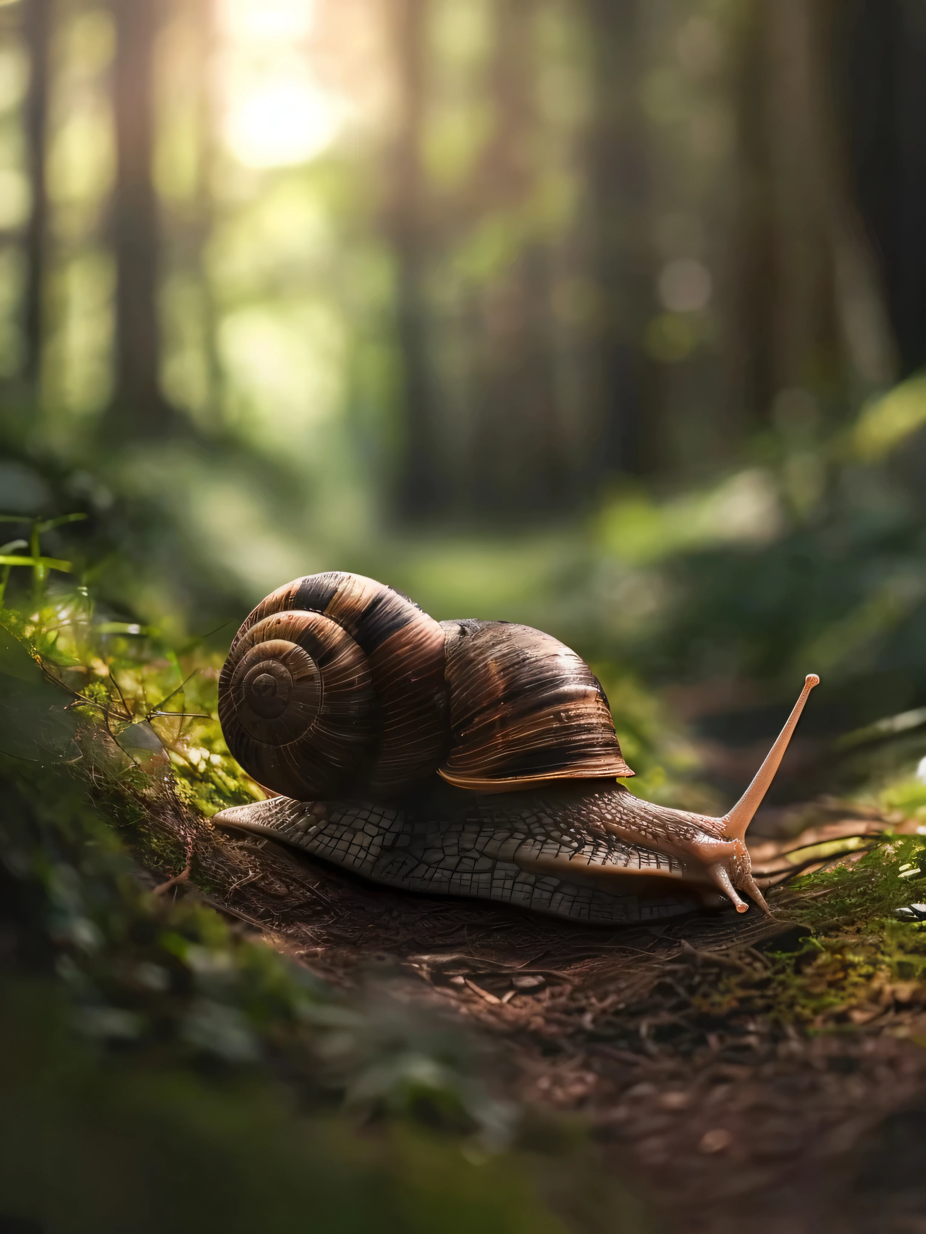there is a snails that is sitting on the ground in the woods, snails, Surreal graphics, Natural and realistic rendering, snailss, Highly realistic photos, Paul Basson, author:Anna Forsley, Macro photography 8K, Alexei Yegorov, Highly realistic photosgraph, author:Artur Tarnovsky, Alexander Kucharsky