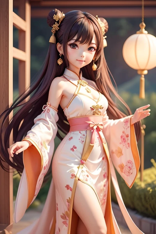 monochrome、girlと一緒に, a bit、amber, , pastel silk pink medium dress, luxury fabric、漢服ドレス girlが着る服とは?、Traditional Chinese、Features a luxurious design and color。the dress is normal、Design that covers all body shapes、Features long sleeves and ornate decorations.。 hairstyle: girl'hair、伝統的な中国hair型にアレンジされているかもしれません。It is commonly decorated with hair ornaments or hairpins.。Bun or long hair(Benpatsu)styles such as。 ornaments: 漢服の服を着たgirl、ornamentsを身につけることがあります。This too、necklace、earrings、手首や足首のornamentsなどが含まれる場合があります。これらのornamentsは、It is generally chosen to match the design and color of the dress.。.。 facial expressions and poses: girlの表情やThe pose is、You can be calm and classy。Does she have a confident smile???、or、she may be smiling like a woman..。The pose is、A design that brings out her elegance and elegance.。 background: 絵のbackgroundには、May depict traditional Chinese landscapes and architecture.。for example、garden、temple、or mountains々may be drawn。this is、Helps add Chinese culture and atmosphere to the overall picture。 long hair、long dress、super beautiful、超delicate、super masterpiece、Big eyes、The finest dresses、brown hair、amber, , medium pastel violet white, luxury fabric, dithering, extensive,viewer lucky brown,wearing a dress、、There are no protrusions on the head、頭部hairの毛部分に突起はありません., long hair、long dress、super beautiful、超delicate、super masterpiece、Big eyes、delicate、super beautiful、Hanfu Pink、超delicate、