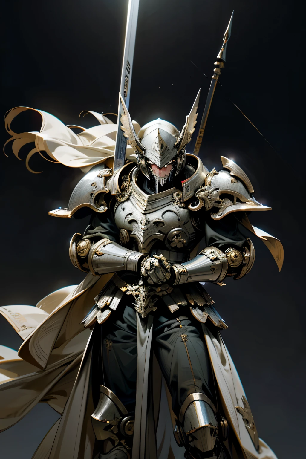 "In the grim darkness of the 40k universe, an epic battleScene unfolds. A lone Space Marine, clad in powerful Warhammer Armor, emerges from the shadows. His combat mantle billows in the wind, the iconic golden eagle emblem glinting in the dim, atmospheric glow. A mighty Warhammer weapon, radiant with ethereal energy, is held firmly in his hands.
This Warhammer 40k masterpiece, rendered in exquisite detail, unfolds a grim, yet mesmerizing tableau. The chaotic, dystopiancityscape is filledwith intricate, mechanical structures, toweringWarham