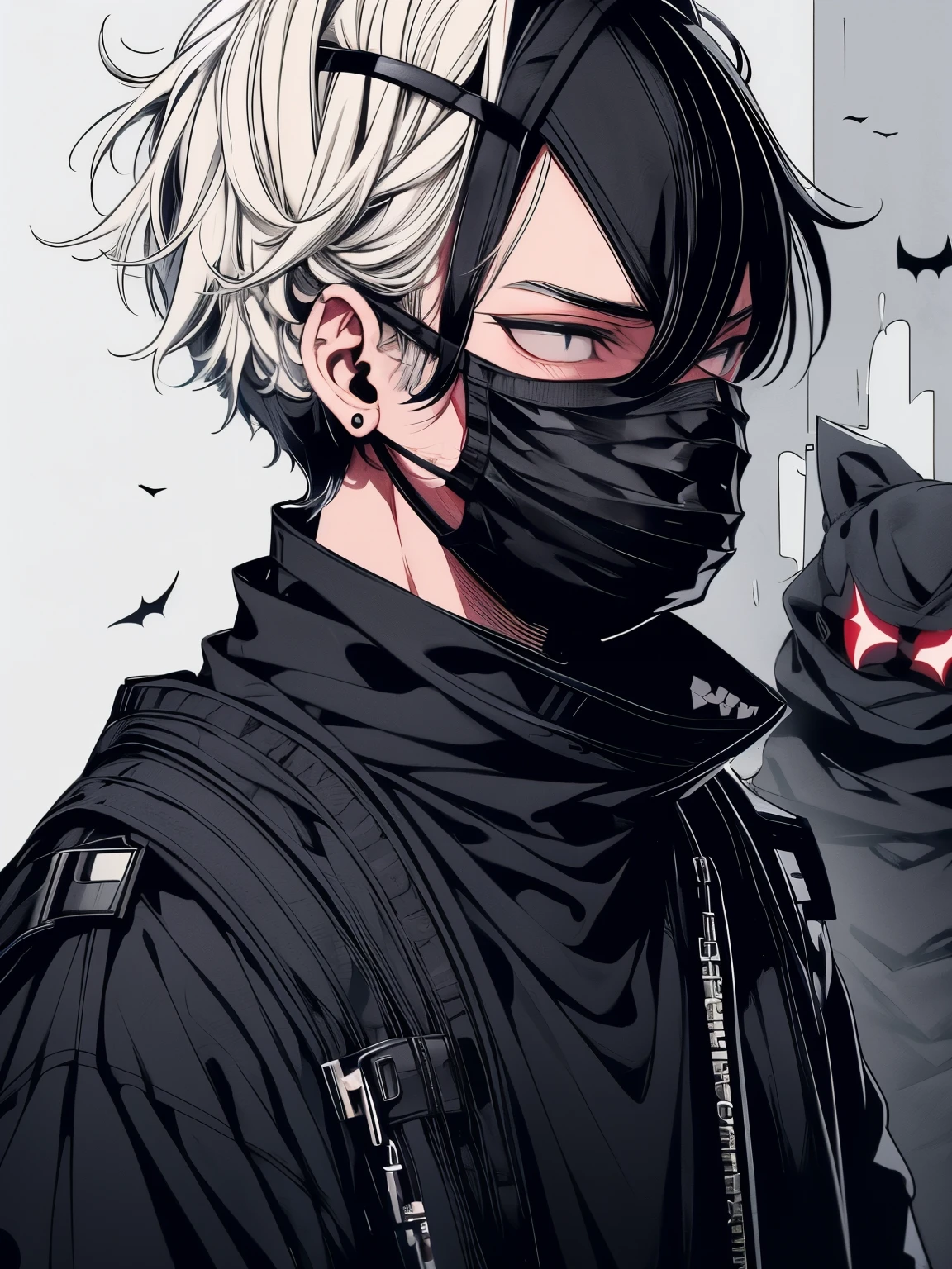 arafed man wearing a black mask and a black shirt, wearing all black mempo mask, surgical mask covering mouth, wearing mask, wearing facemask, wearing bandit mask, wearing a mask, black mask, an aesthetic!, # oc, #oc, from 8 k matte, aesthetic!!, profile picture 1024px,
