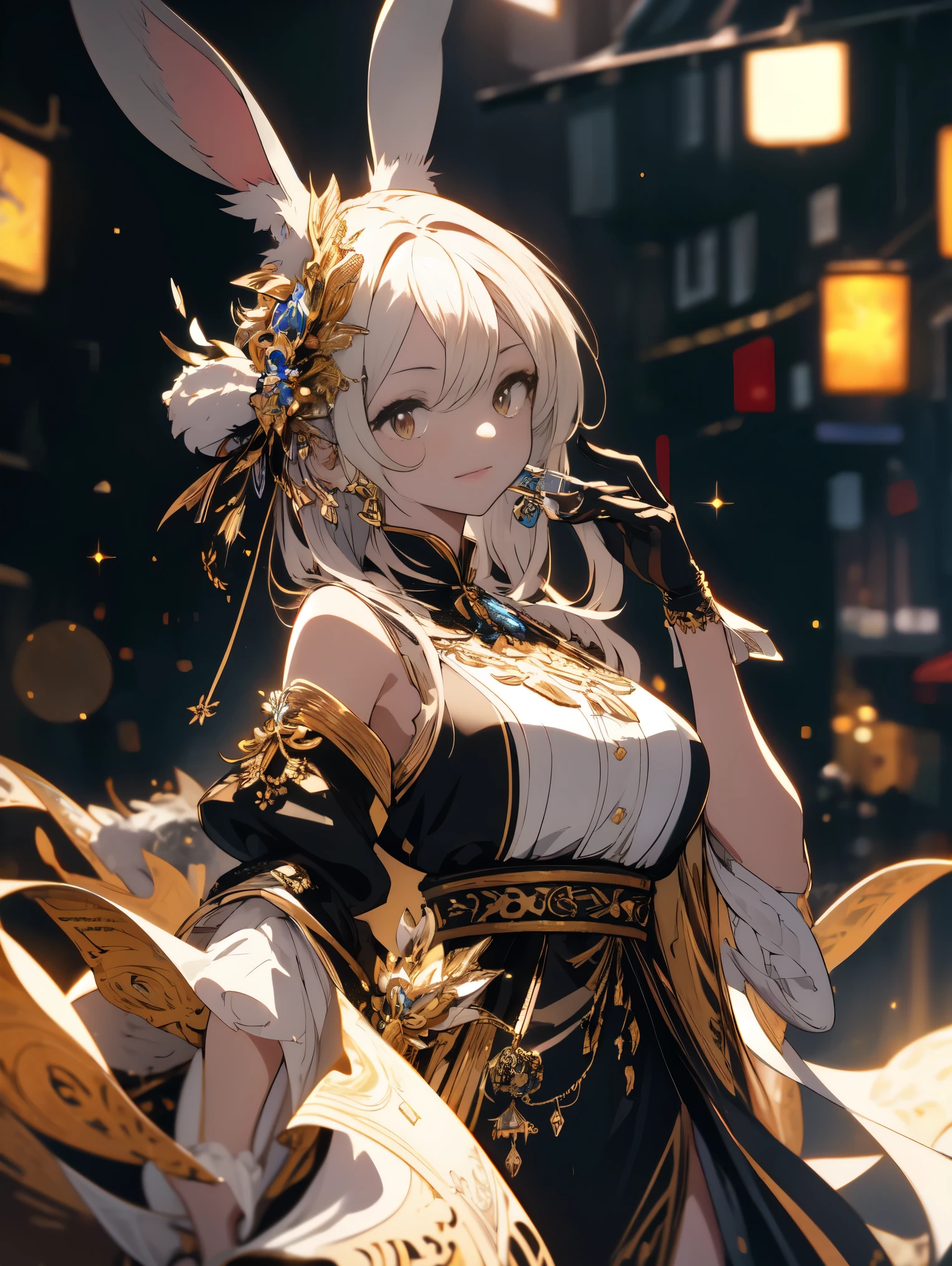 original, intricate details, figure, masterpiece, Highly detailed CG Unity 8k wallpaper, highlight, sharpen, dynamic, Bokeh, , beautiful girl with animals_rabbit ears and hair_ornament、anime art