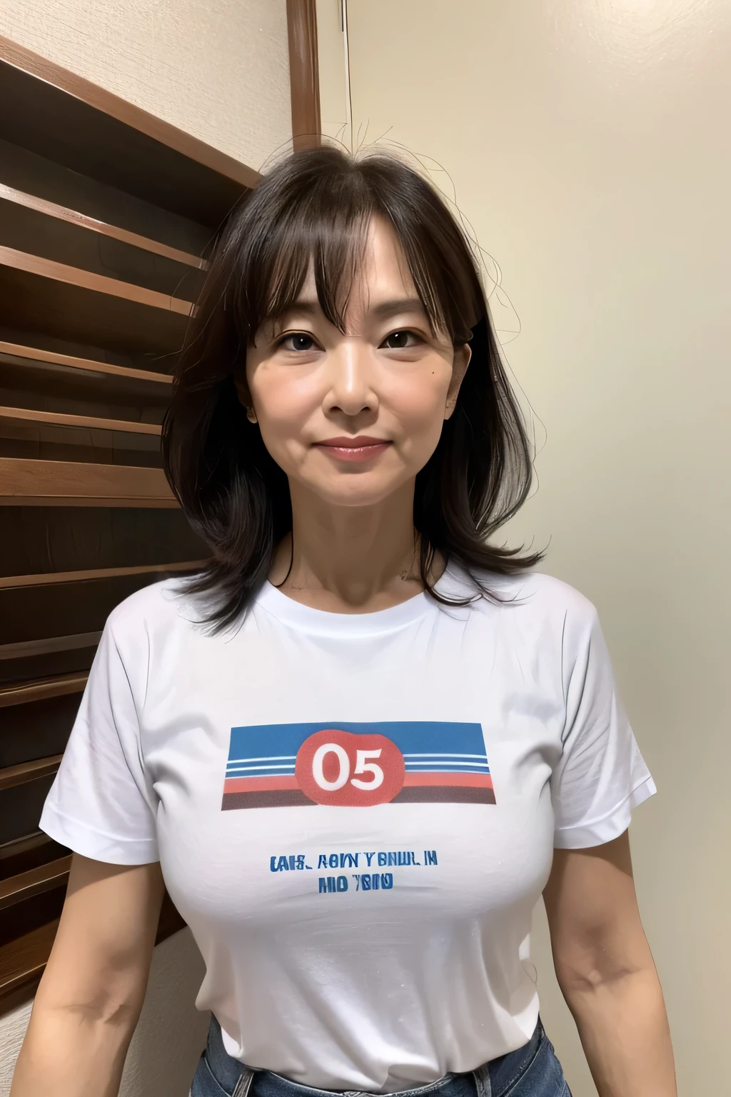 miss,50 years old,full,t-shirt,Upper body