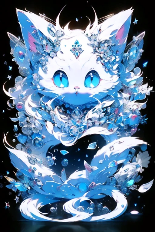 front, whole, white fox face, white cat body, white snake face tail, white eagle wings, animal, four legs