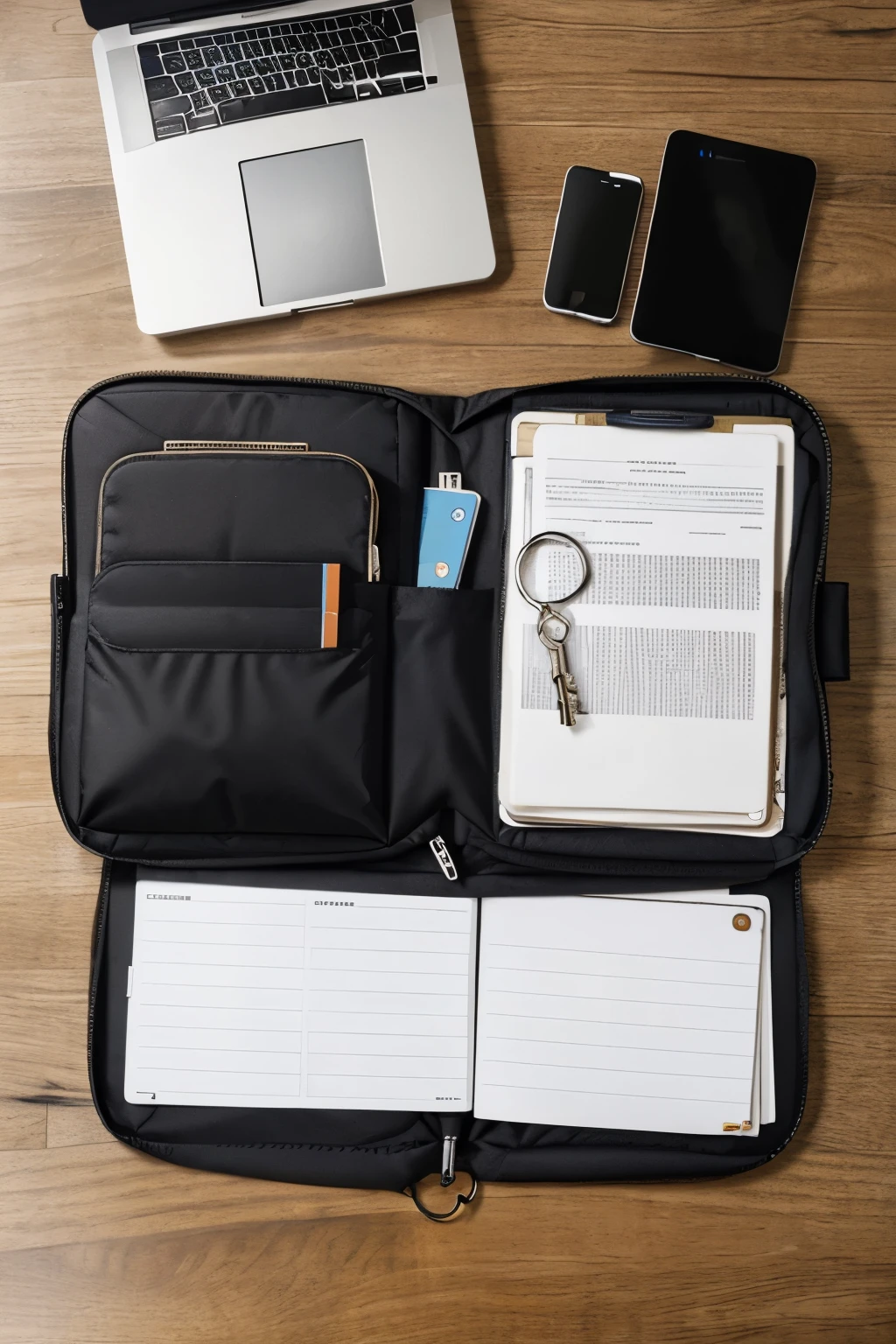 The laptop sleeve with a built-in paper organizer and detachable keychain holder keeps your documents and keys organized while protecting your devices on the go.