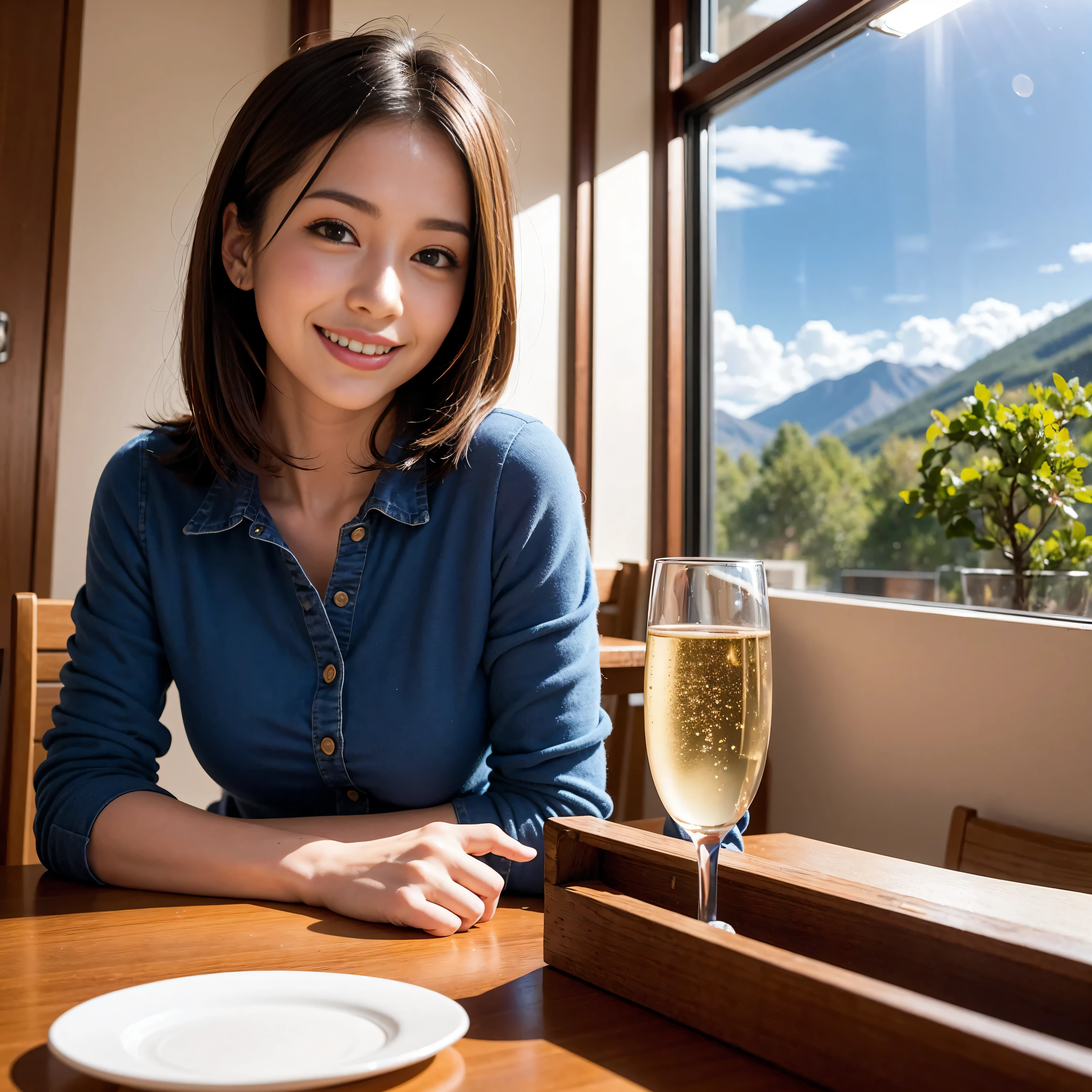 64k, Hmm, highest quality, masterpiece: 1.2), (realistic, photorealistic: 1.37), Spectacular view of the sunset sky and clouds、Amazing mountain views、slimな美女3名, (slimフェイス),Happy、 最高なsmile、Fox face、Berry Short、(because I&#39;thin), (brown hair), (shortcut), long sleeve shirt、winter fashion、Colombian、Brazilian、Japanese、Dutch、German、Portuguese、Belgian、Italian、French,Champagne、sparkling wine、 (Squirting), (slimボティ), (brown hair), (shortcut), neat beauty、cheeks turn a little red, (35 years old), 38 years old, alone, A beautiful and detailed night view spreads out outside the window......, restaurant, wine glassが座っている, At night, in a prominent place (from the Upper body) nova frog style, actress, model, Upper body, White wine, slim, wine glass, Very beautiful night view, wine glass Put in the Middle, Happy smile, (smile: 1.15), 