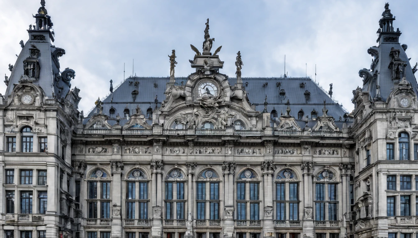 Antwerpen-Centraal in Antwerp, Belgium,  a unique architectural.  Hyper detail building. Sharp and crisp texture.