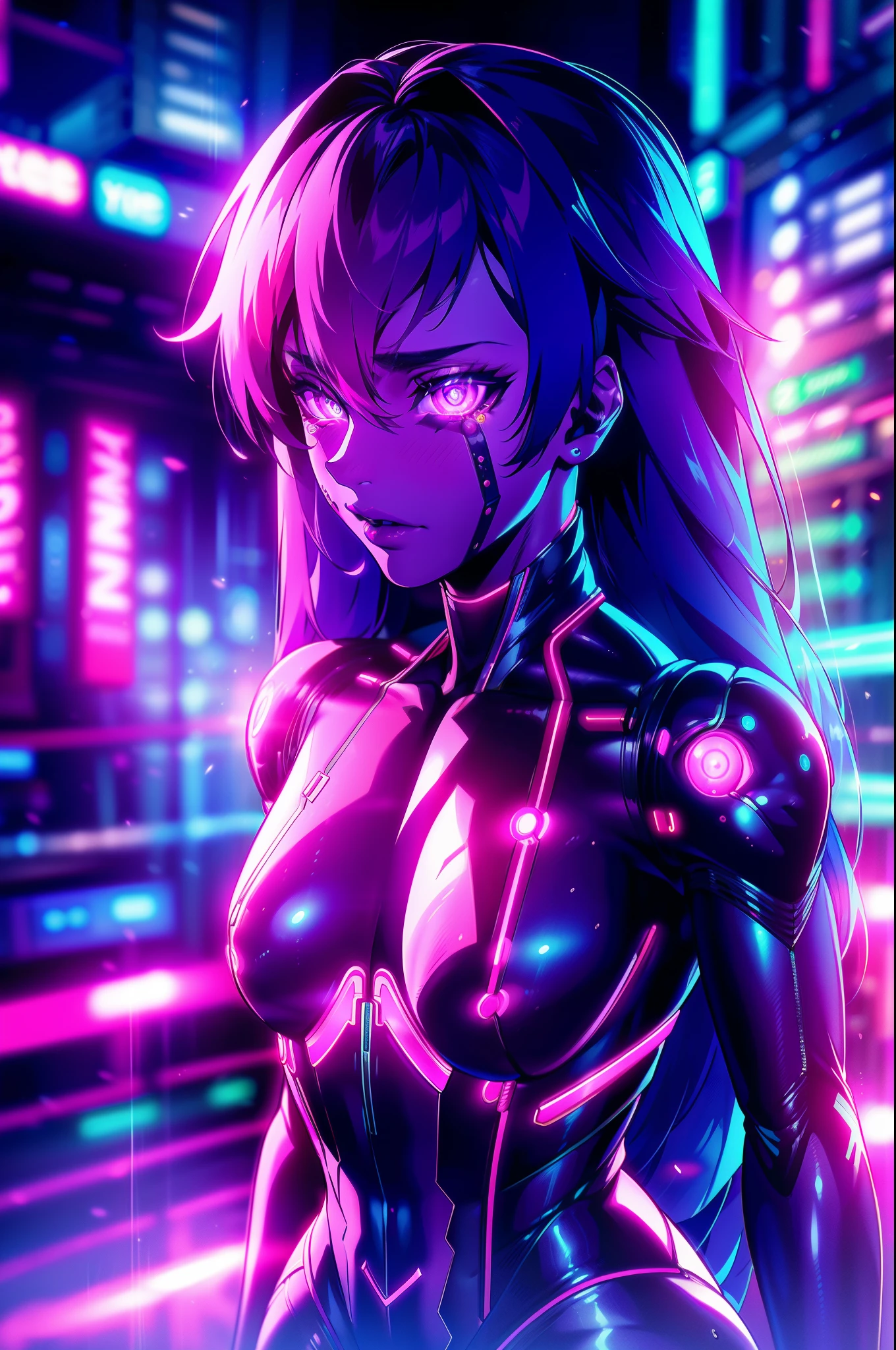 (extremely detailed CG unity 4k wallpaper),(masterpiece),(best quality),(ultra-detailed),(best illustration),(best shadow),(absurdres),(detailed background), Cyberpunk femboy, cute, you look lonely scene, bladerunner 2049, night, Neon lights, Crying, Highly detailed face, Long hair, trendy cyberpunk outfit, Flat chest, Fancy makeup,