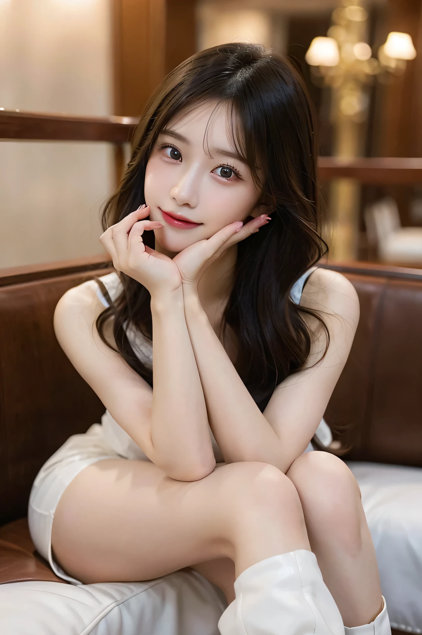 high quality, Super detailed, finely, High resolution, 8k wallpaper, perfect dynamic composition, beautiful and detailed eyes, natural color lip, random sexy pose,cute smile,Hotel,18 year old girl、beautiful and detailed face、perfect and beautiful face,Big eyes、beautiful and detailed face、perfect and beautiful double eyelids,blur the background,perfect and beautiful face,just a skirt，beautiful feet，thighs,The woman I want to hold,boots,Fair skin,ロングboots,ショートboots,gal,underwear,exposed,