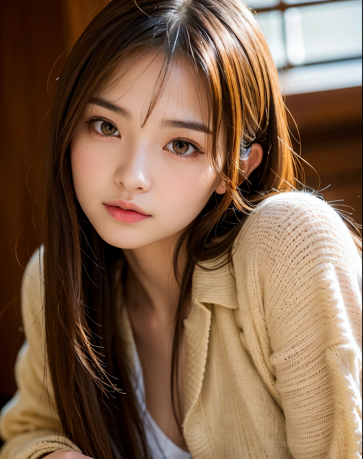 best quality, face focus, soft light, ultra high res, (photorealistic:1.4), RAW photo,
1japanese girl, solo, cute, (pupil, lights in the eyes), detailed beautiful face, (),(high resolution detail of human skin texture),
(long hair),
indoor,
Damask Shirt Dress,
(portrait)