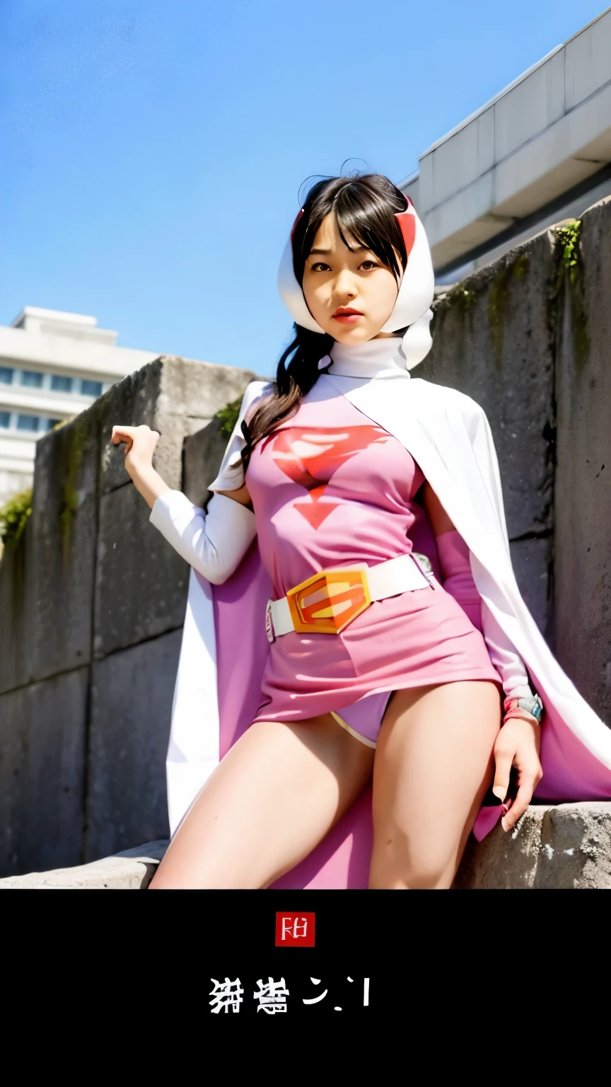 Highest image quality、real image、18-year-old美少女、ポニーテールbeautiful woman、beautiful sister、A woman wearing a pink dress and cloak is standing in front of a building, 18-year-oldの女の子,Jun the Swan、knee high boots science ninja、white panties、beautiful woman、 As a retro-futuristic heroine, 18-year-old、As a retro-futuristic heroine, beautiful thighs、sheila, she - ra, anime female hero portrait, Portrait of a modern dharna, anime visual of super girl, super girl, official art, Dinah Drake, hironaka, Blowjob White Mecha Miniskirt