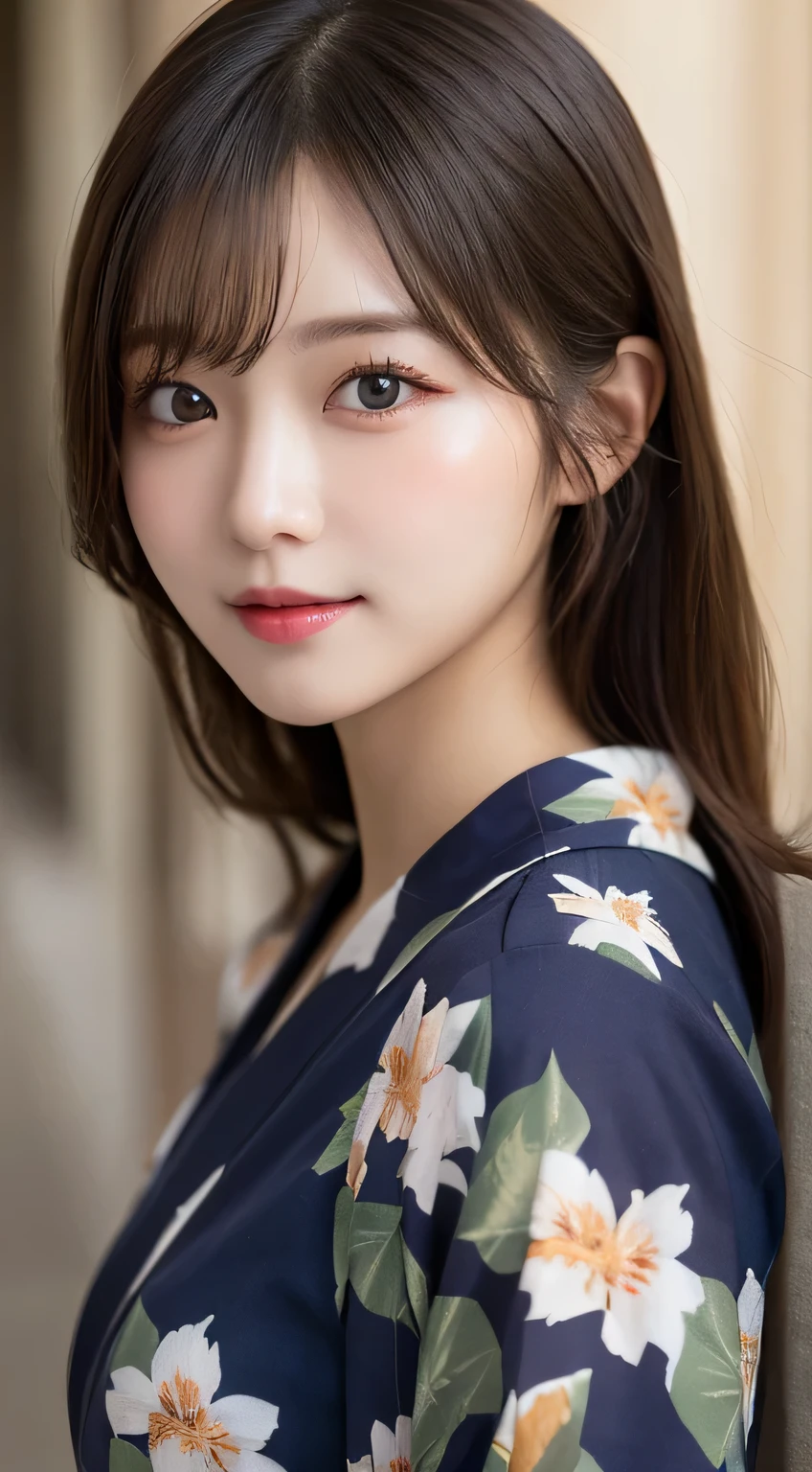 table top, highest quality, shape, Super detailed, finely, High resolution, 8k wallpaper, 完璧なダイナミックな構shape, beautiful and detailed eyes,ランダムなcute髪,small breasts,natural color lip,smile、20 year old girl、cute、sexy shot looking at camera,Always blur the background,perfect and beautiful face,Take only the face,beautiful and detailed face、slim face and style,Big eyes、do gal makeup, yukata、