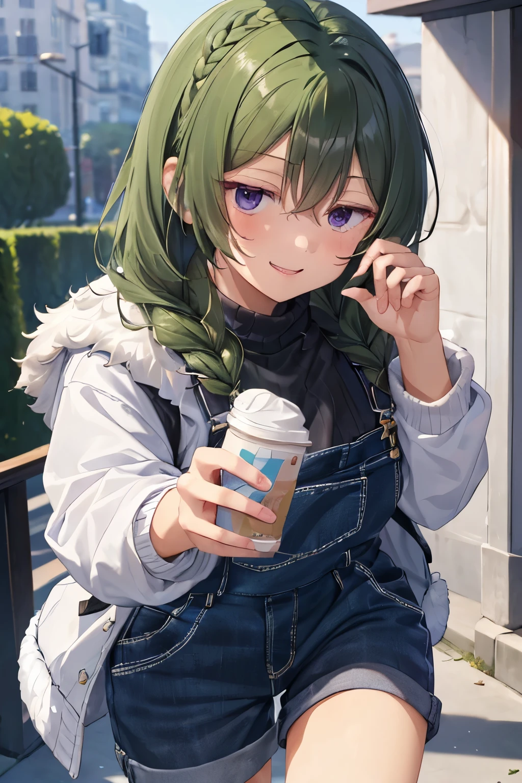 masterpiece, highest quality, 8k, ultra high resolution, highest quality, best writing, beautiful face, masterpiece
extreme close up, don&#39;t look at the audience, smile, blush, Yubel, long hair, (Braid:1.3), (Braids:1.3)
(white turtleneck sweater:1.3), (overalls:1.3), (fur coat:1.3)
In town, walk, shopping, free pose
