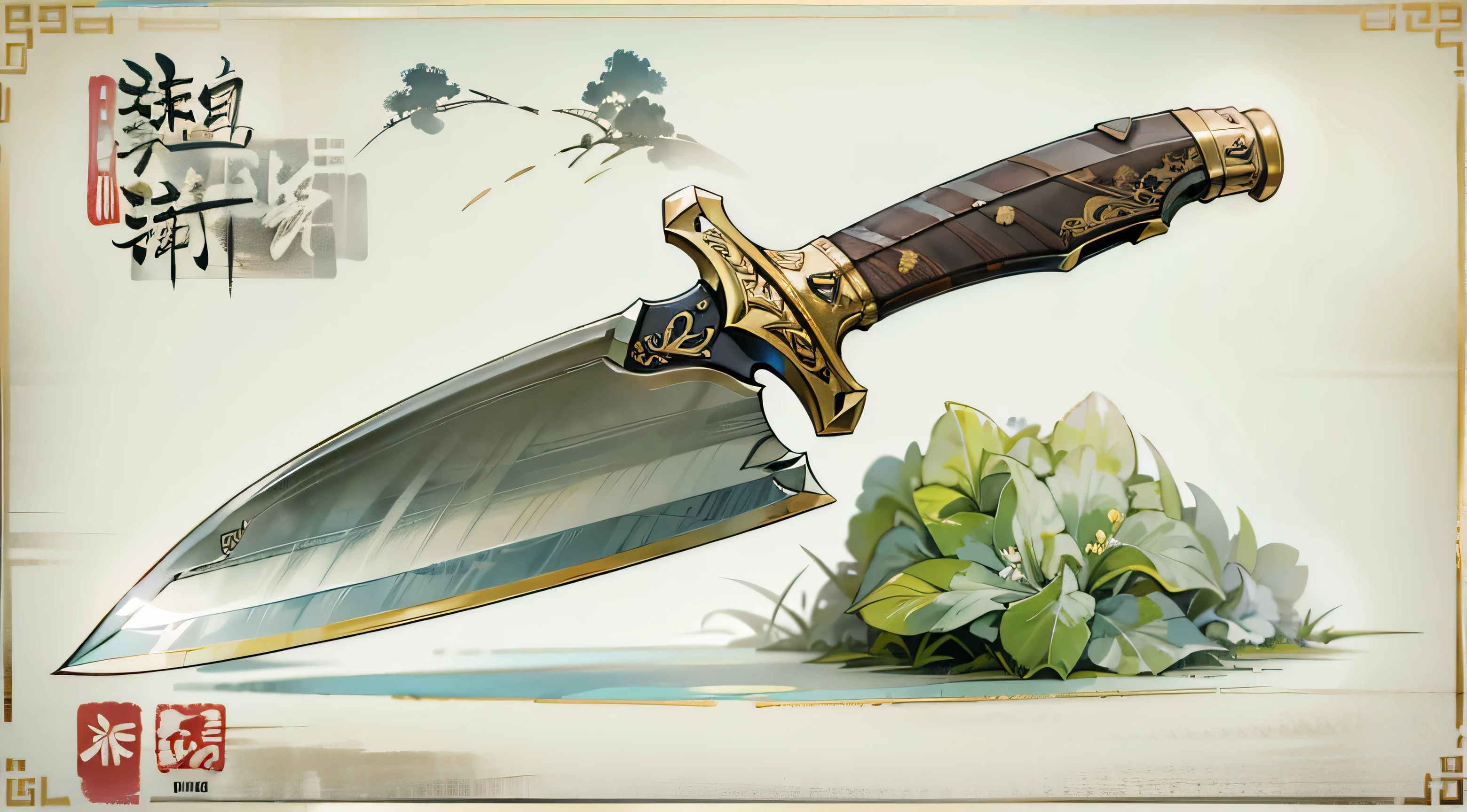 (((best quality))), (((masterpiece))), Weapons to be included in the Weapon Encyclopedia, chinese sword, a knife with a large blade, white background