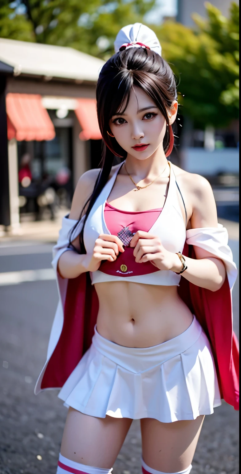 real image、beautiful woman、Highest image quality、ponytail、mini skirt、white panties、Alafi takes a photo wearing pink clothes and a cloak, V-chest open clothes, with cloak, smooth white tight clothing suit, anime girl cosplay, Superhero Girl, Trending on cgstation, anime cosplay, Cute girl in a tank suit, korean girl, Shahi, Chen Xintong, Wenfei Ye, wearing a two-piece swimsuit