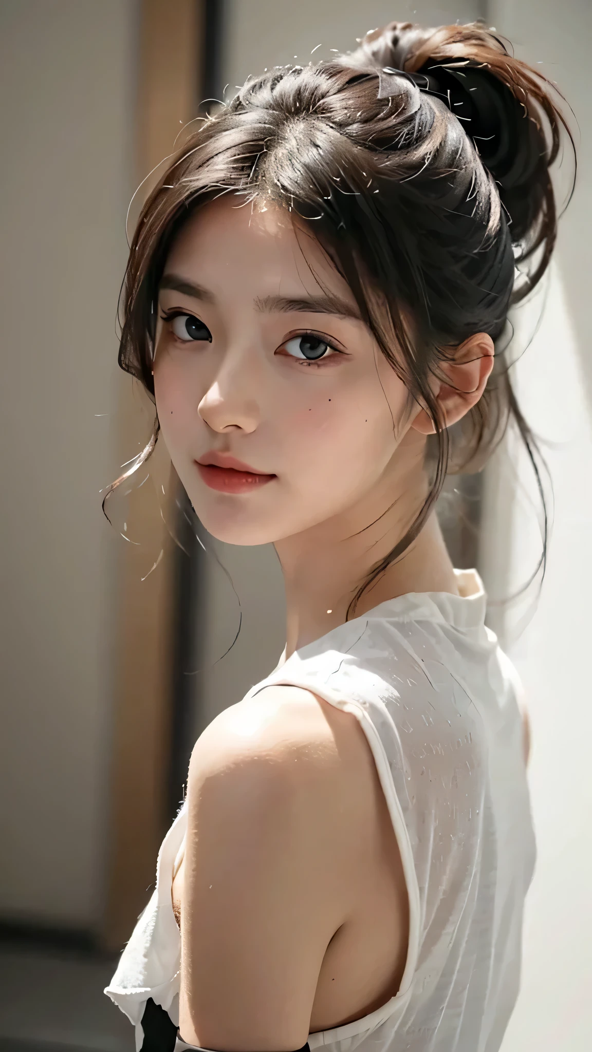One woman,fully body photo,masutepiece, The highest image quality, High quality, the background is clear,Beautiful woman, Japanese, Detailed, Detailed eyes, Detailed skin, Beautiful skin, 超hight resolution, (reality: 1.4),Very beautiful woman, Slightly younger face, Beautiful skin, slender, (Ultra photo realsisim), (hight resolution), (8K), (Very detailed) (beautifully detailed eyes), (super detailed), (Detailed face), view the viewer, Fine details, Detailed face, Staring straight ahead, Staring straight ahead, photos realistic, Bright lighting, Professional Lighting, Black hair,poneyTail,a ,sixteen ye is ponytail,long ponytail hairstyle,slight smile,wearing a long dress、Walking down the runway at a girls fashion show、on stage