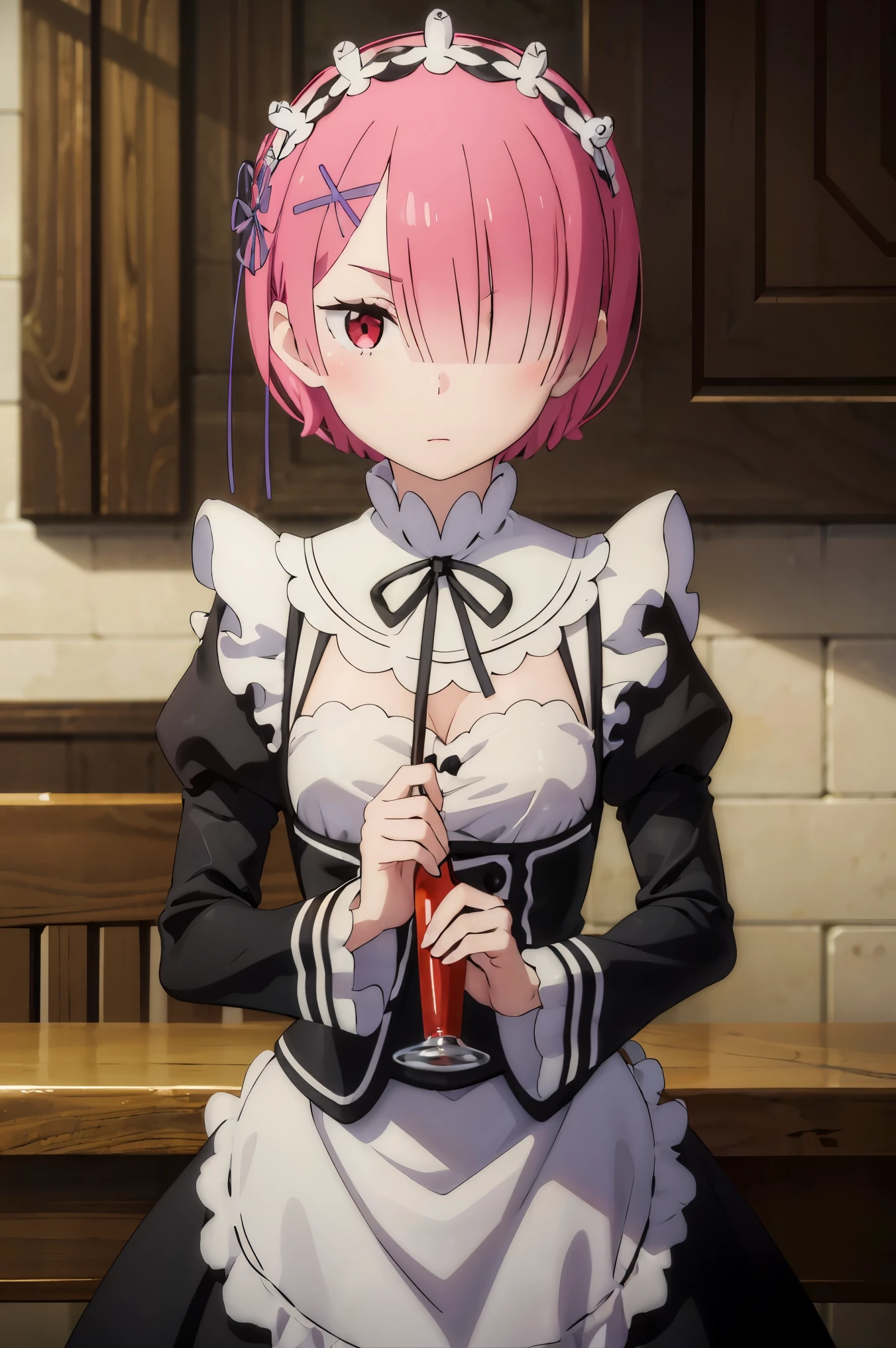 (((Pixel perfect, Perfect details))), alone, 1 girl,  Memory, Roswaal mansion maid uniform, Maid tiara, looking at the audience, Keep your mouth shut