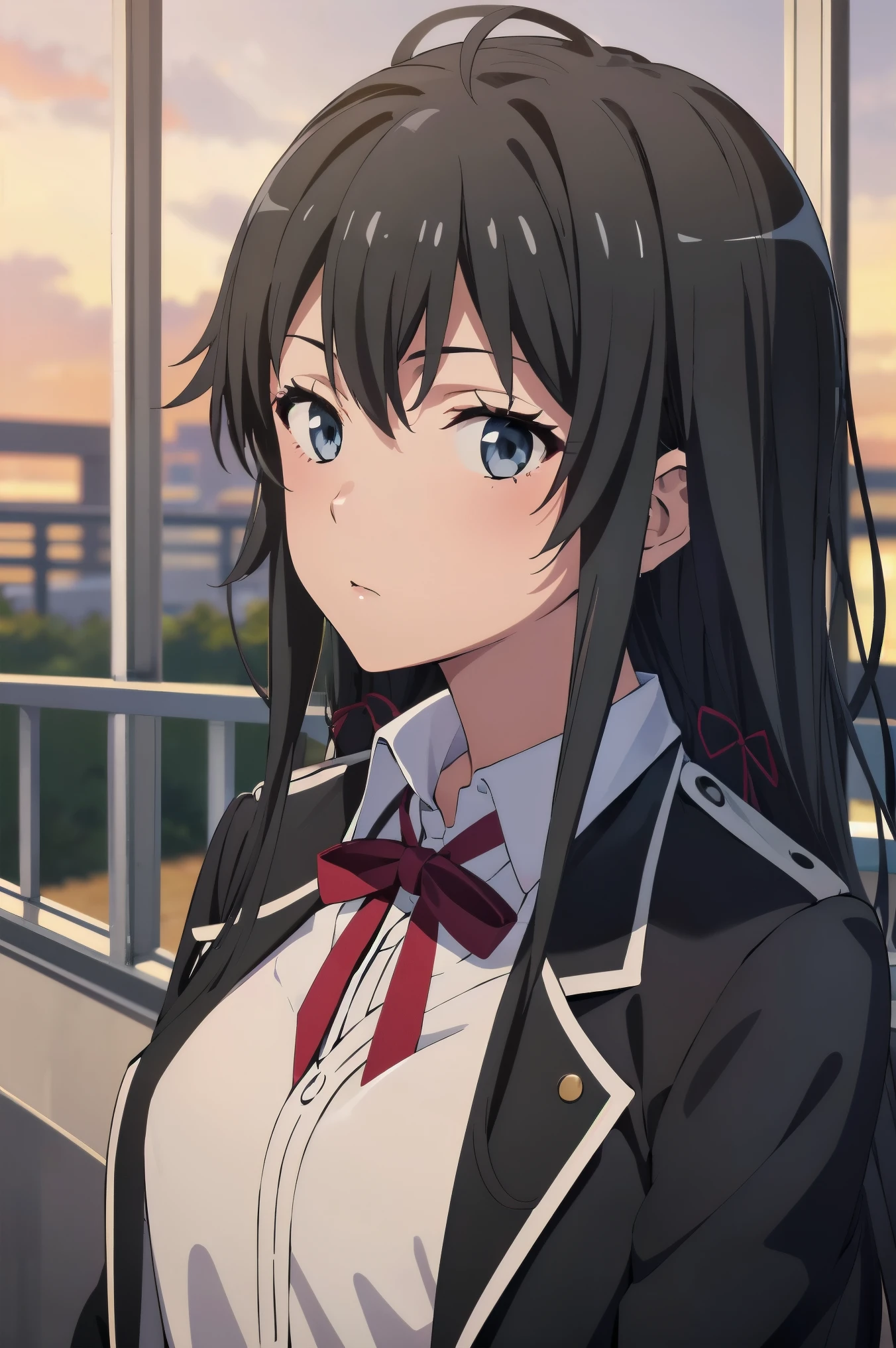 (((Pixel perfect, Perfect details))), alone, 1 girl, Yukinoshita Yukino, Uniforms, jacket, looking at the audience, Keep your mouth shut, Upper body