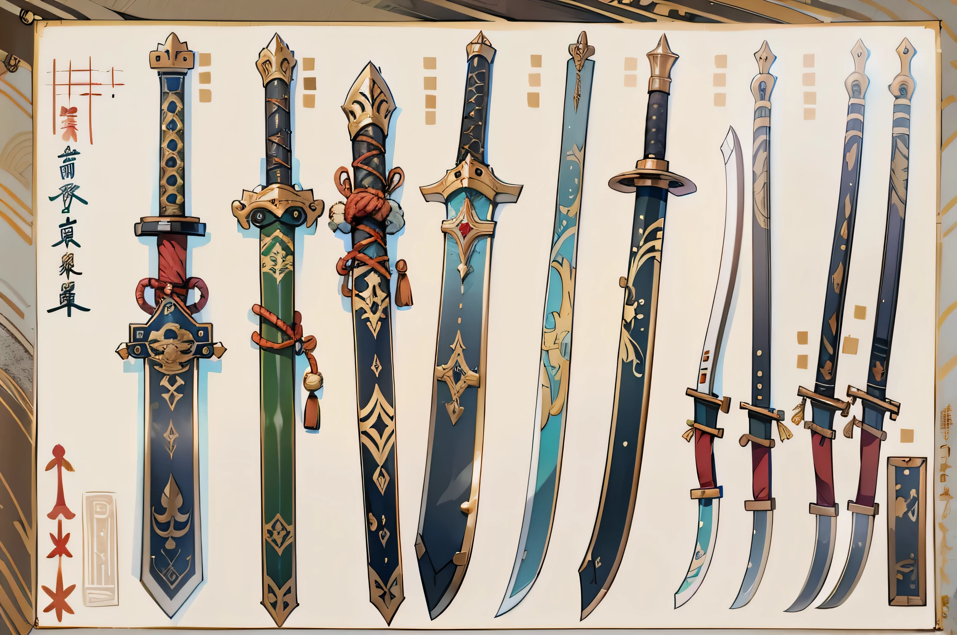 (((best quality))), (((masterpiece))), Weapons to be included in the Weapon Encyclopedia, Chinese sword, simple sword, white background