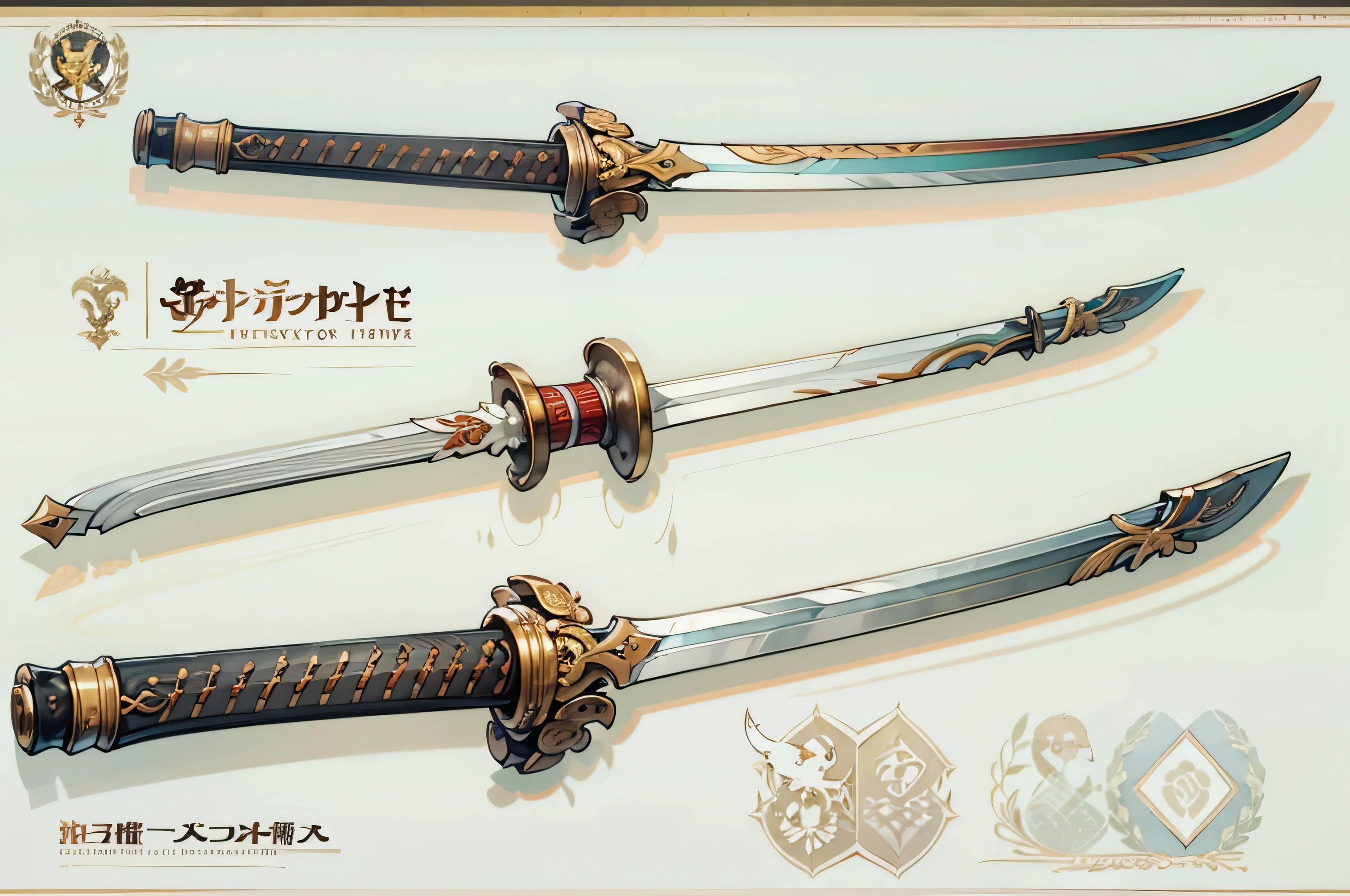 (((best quality))), (((masterpiece))), Weapons to be included in the Weapon Encyclopedia, Chinese sword, simple sword, white background