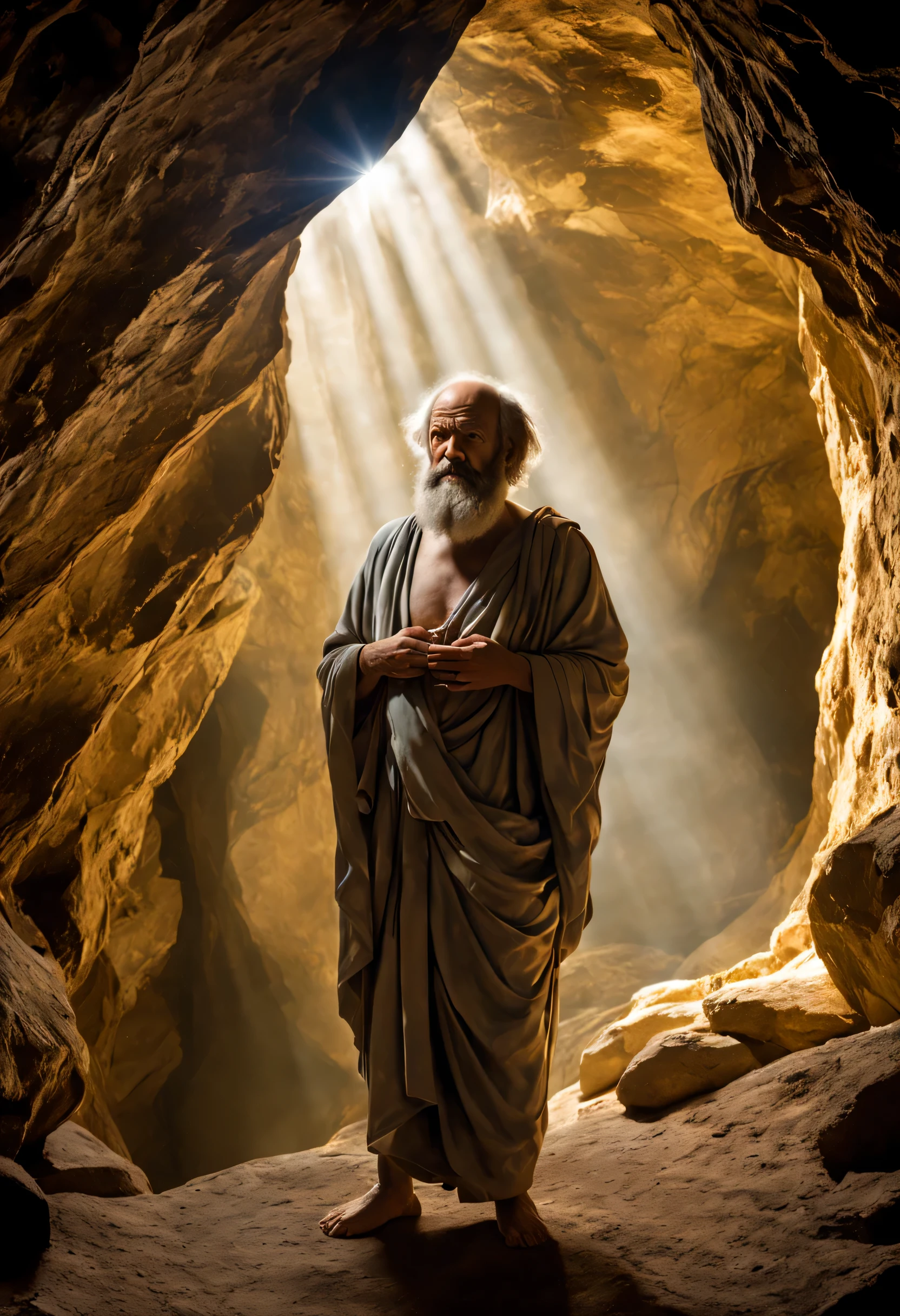 (Socrates: 1.2) (Emerge from a huge cave: 1.1) (Deep shadows) (Symbolizes ignorance and confinement) (Calm and firm attitude: 1.1) (Staring to find the truth: 1.2) (A face eroded by time) (Eyes sparkling with curiosity: 1.0) (Tranquil and mysterious environment: 1.1) (Soft light layering: 1.1) (Light the way: 1.1) (The embodiment of wisdom and courage: 1.3) (The spirit of exploration: 1.2) (Still photos: 1.1) (philosophical musings: 1.3) (inspirational: 1.4) (artistic: 1.3) (Historical significance: 1.2) (educational value: 1.3) (high resolution,16k) (actual: 1.37) (Professional photography: 1.2)(Stanley Kubrick) (Award-winning)(ultra high definition) (ultra high definition)