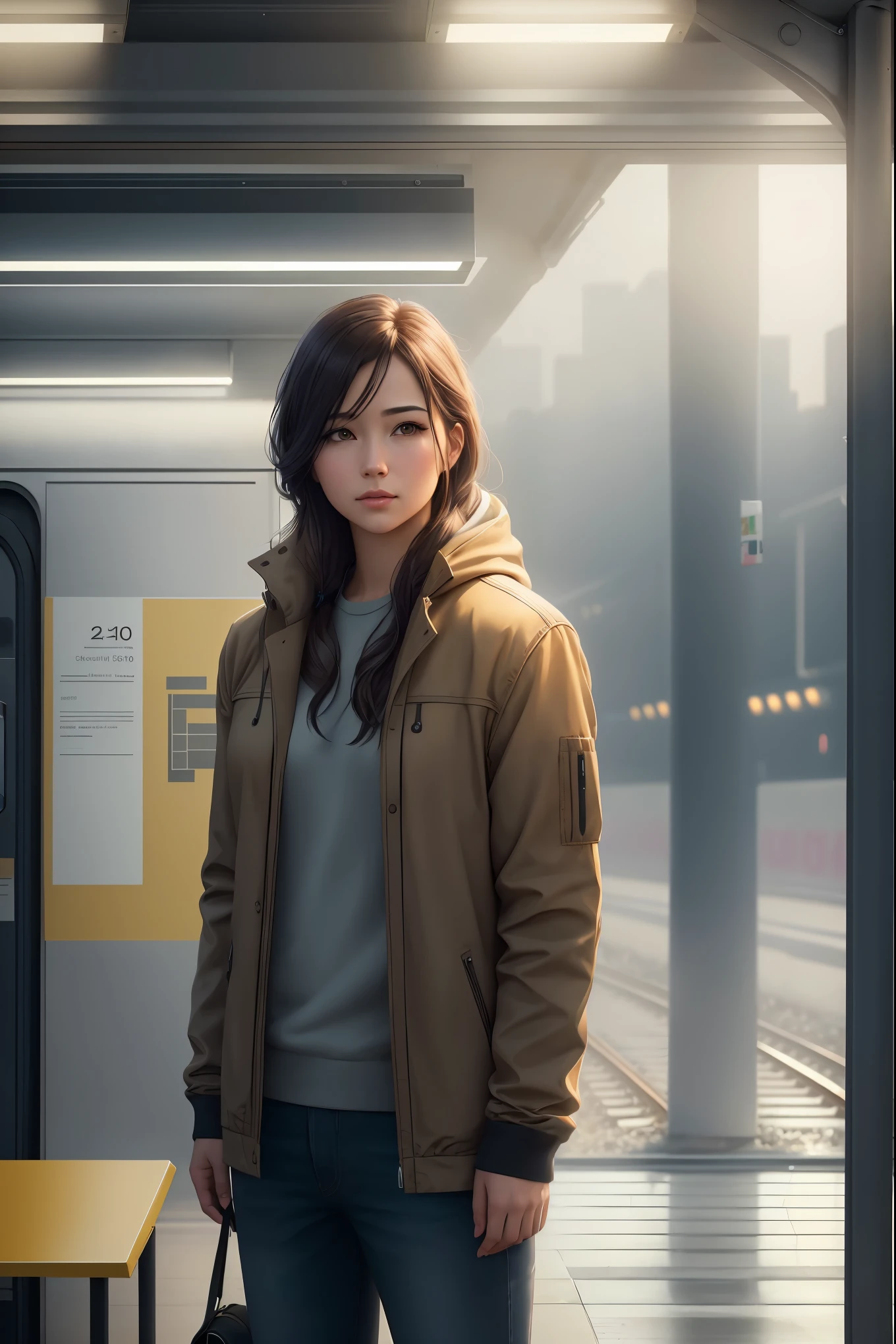 A person waiting for a train in a quiet atmosphere,soft lighting,deserted seats,outside view,train station
Medium: illustration
Image quality: (best quality,4k,8k,highres,masterpiece:1.2),ultra-detailed,(realistic,photorealistic,photo-realistic:1.37),HDR,UHD,studio lighting,sharp focus,physically-based rendering,extreme detail description,professional
Art style: realistic
Color tone: soft tones
Lighting: soft and soothing
