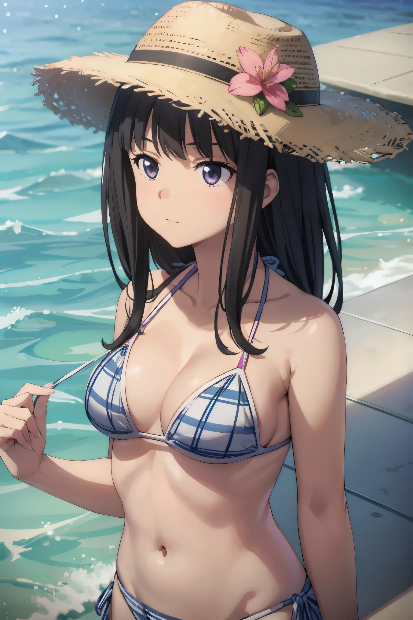 (((Pixel perfect, Perfect details))), alone, 1 girl, Inspection well, (((bikini))), (((白色bikini))),  looking at the audience, Keep your mouth shut, Upper body