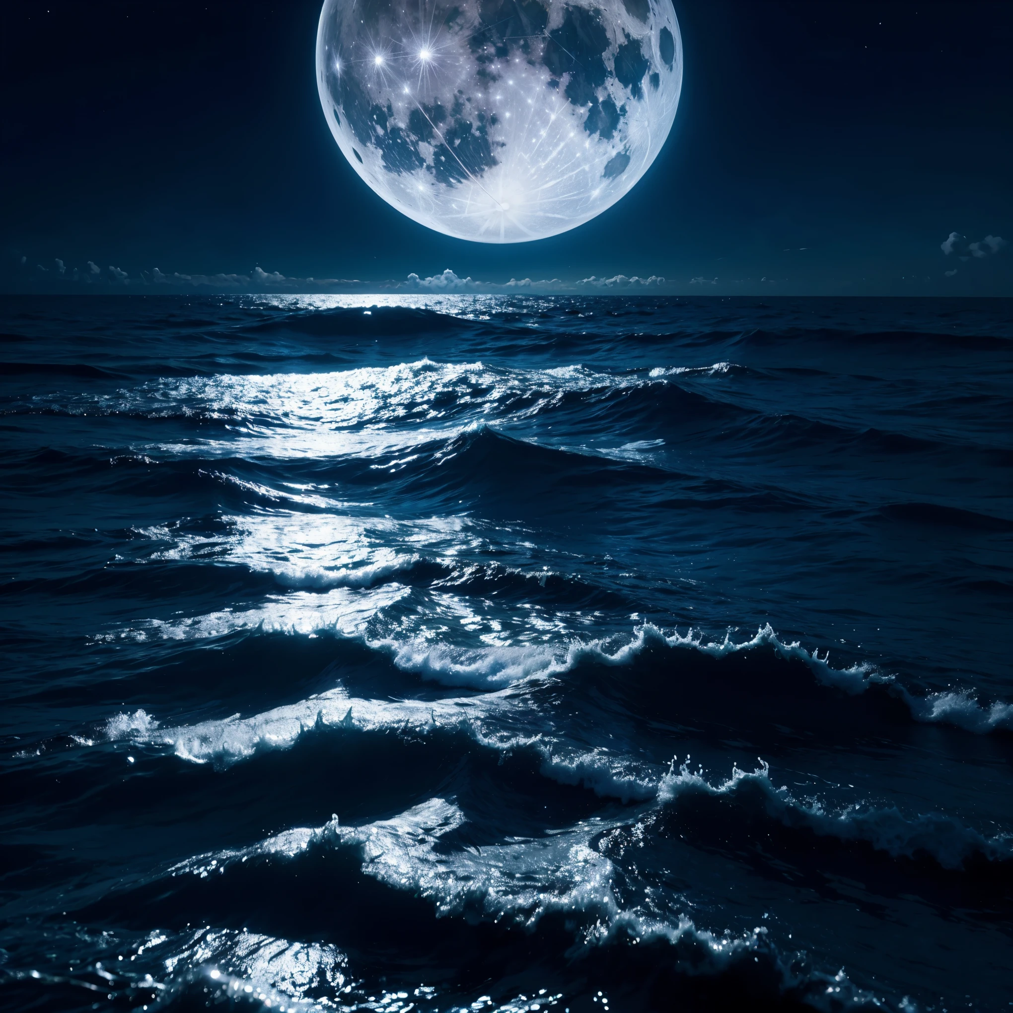 More complete ultra-clear images of the beautiful ocean,Dark sky and bright moon,With effect animation