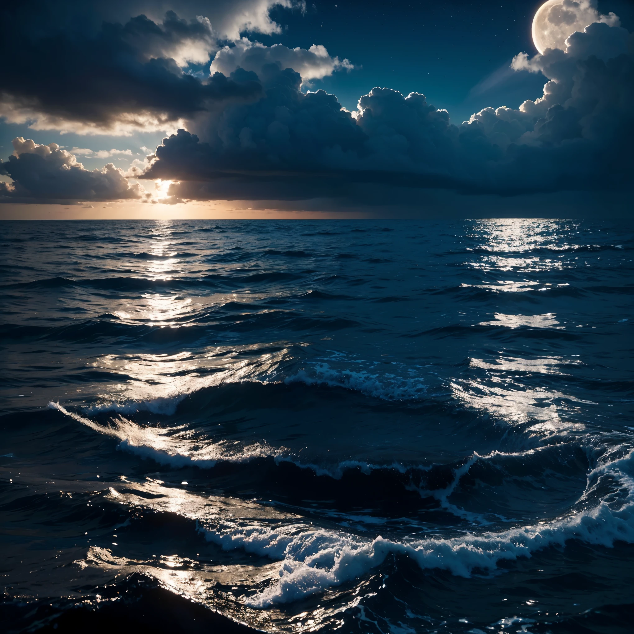 More complete ultra-clear images of the beautiful ocean,Sky dark clouds and bright moon,With effect animation