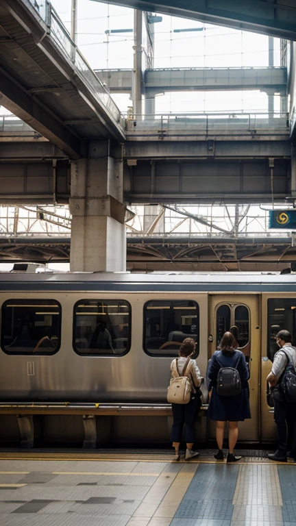 (best quality,4k,8k,highres,masterpiece:1.2),ultra-detailed,(realistic,photorealistic,photo-realistic:1.37),train station,dense crowd of passengers,platform filled with colorful luggage,people waiting earnestly for their train,tall glass windows allowing sunlight to stream in,locomotives and carriages,train conductor checking tickets,departure board displaying various destinations in bright letters,station clock with its hands ticking away,coffee shop offering freshly brewed espresso,announcement speakers crackling with arrival and departure information,busy commuters rushing to catch their trains,sturdy metal benches providing seating for tired passengers,escalators leading to and from the platforms,elevated walkways connecting different sections of the station,map of the train routes hanging on the wall,passenger waving goodbye to a loved one,hustle and bustle of the station echoing in the background,suitcases rolling across the floor,classical architecture blending with modern design,noise of trains arriving and departing,faint smell of coffee permeating the air,station staff members in their uniforms,public transportation hub connecting different cities and towns,columnar support beams reaching up to the high ceiling,passing trains creating a gentle breeze,natural light illuminating the entire station,happy reunions and tearful goodbyes,train station bustling with life and stories,interior design reminiscent of a bygone era,platforms stretching into the distance,train tracks disappearing into the horizon,vibrant colors reflecting the liveliness of the station,quiet corners where passengers find solace in their wait for the train,reverberation of footsteps against the tiled floor,transportation hub full of excitement and anticipation.